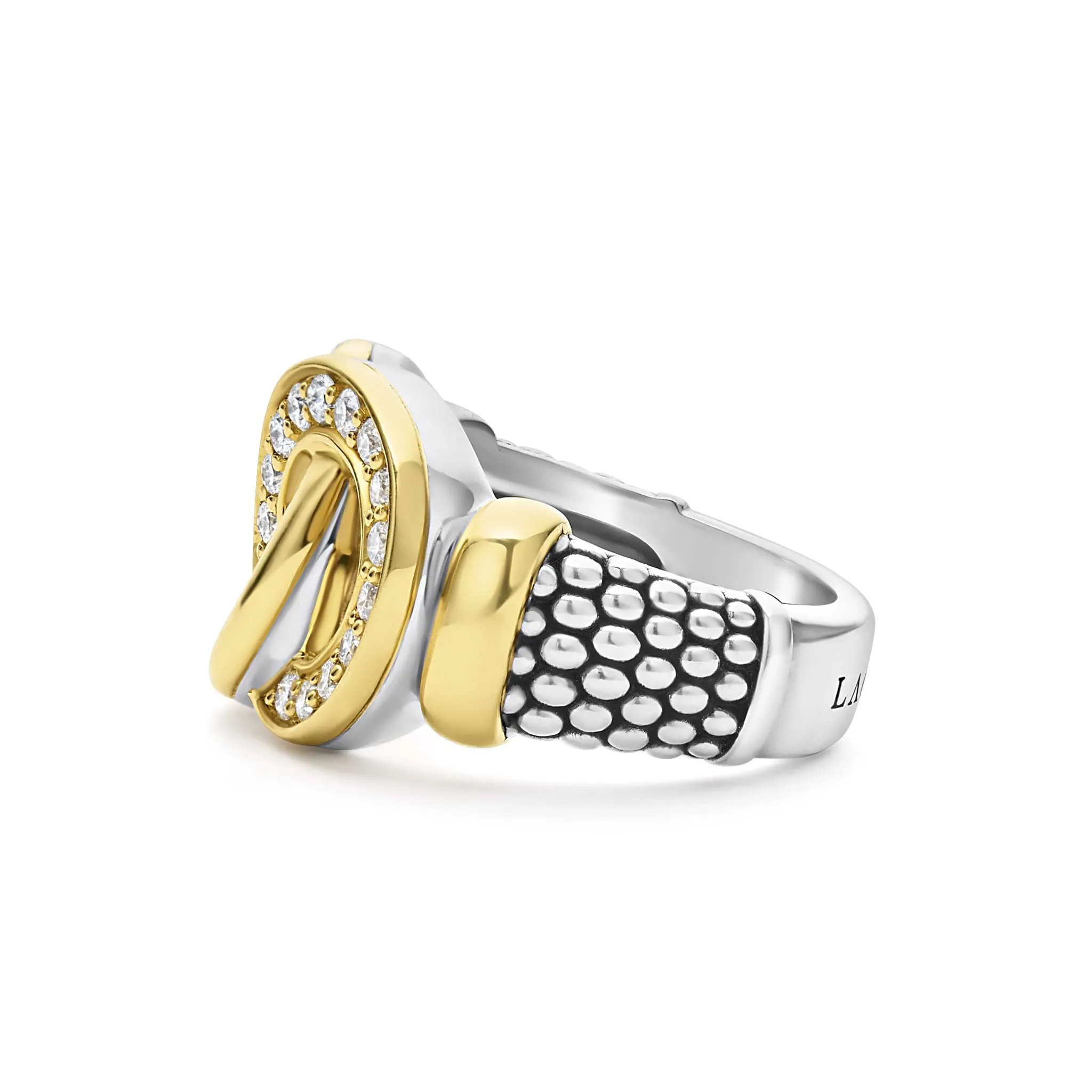 Signature Caviar Two-Tone Interlocking Diamond Statement Ring sold by LAGOS product image thumbnail 4