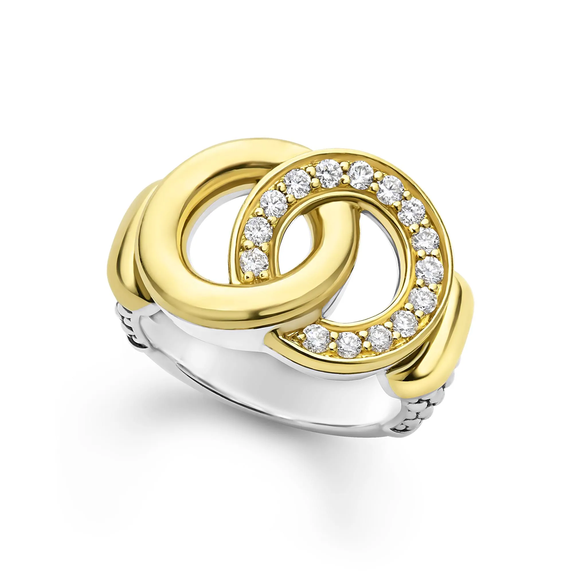 Signature Caviar Two-Tone Interlocking Diamond Statement Ring sold by LAGOS