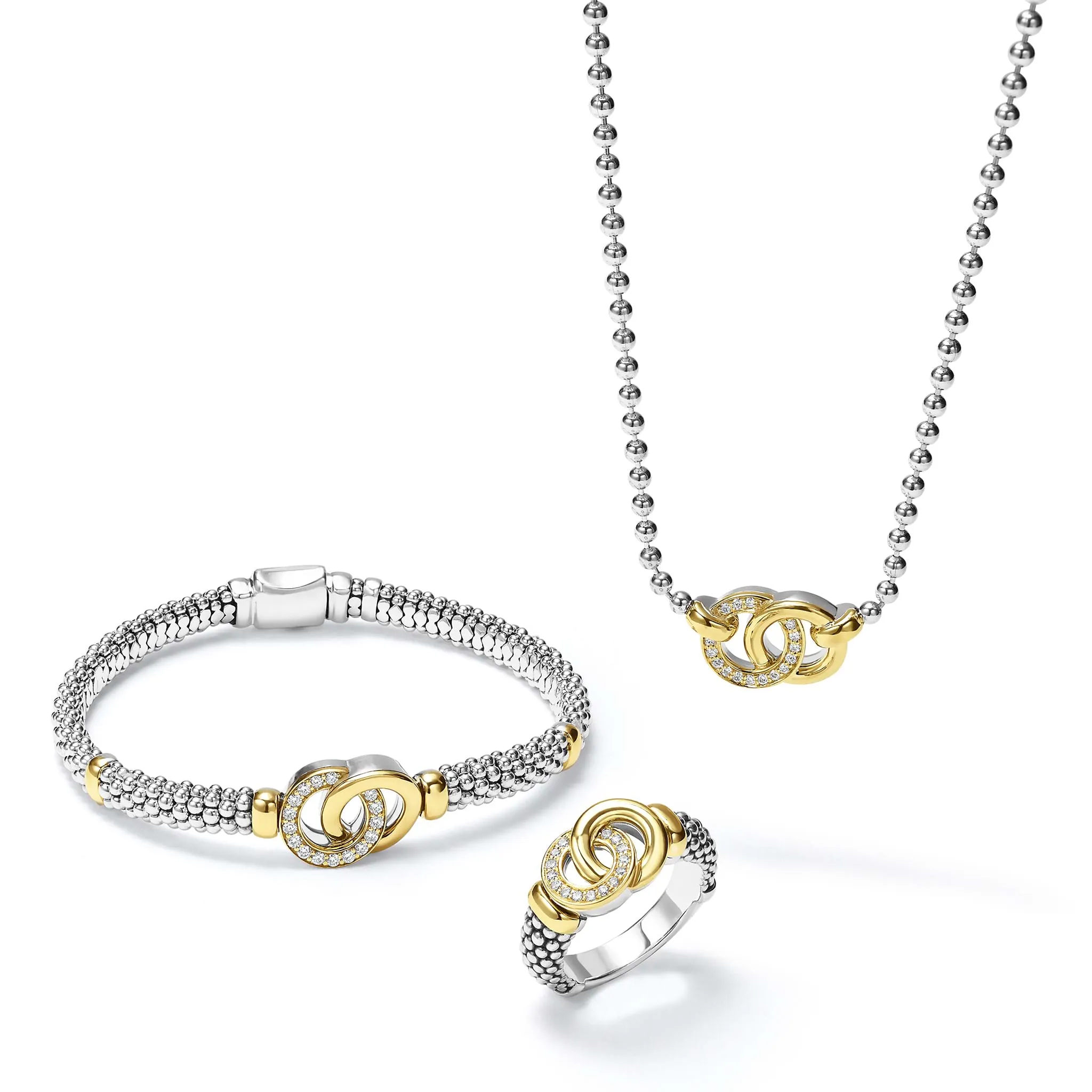 Signature Caviar Two-Tone Interlocking Diamond Trio Gift Set sold by LAGOS