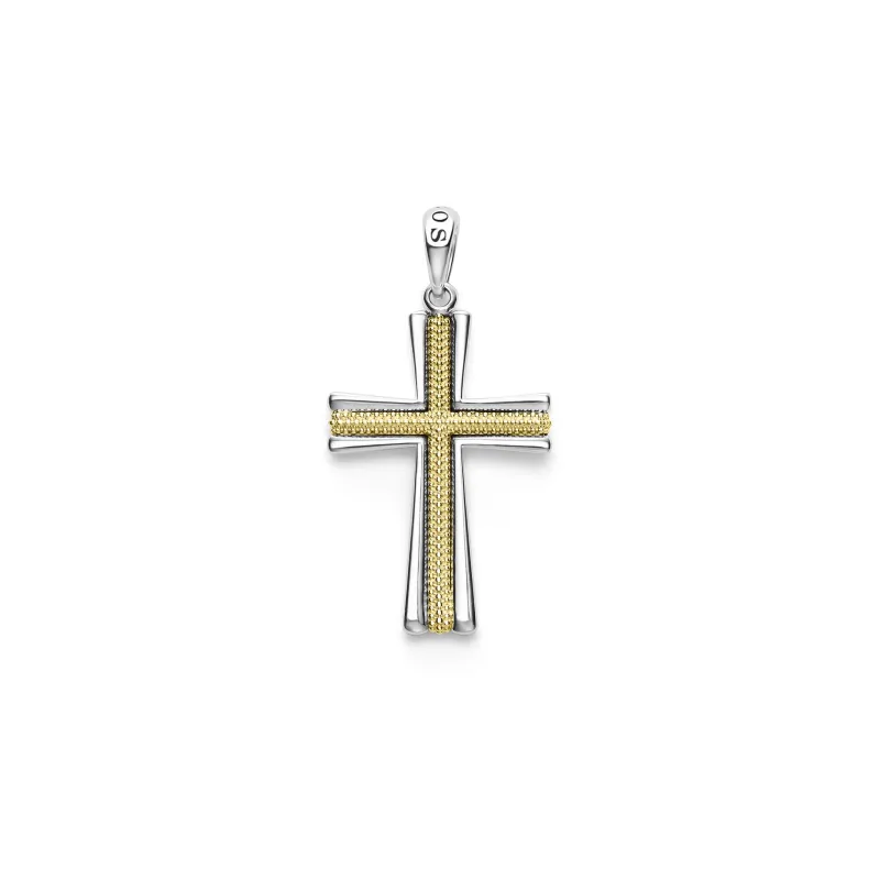 Anthem Small Two-Tone Caviar Beaded Cross Amulet sold by LAGOS