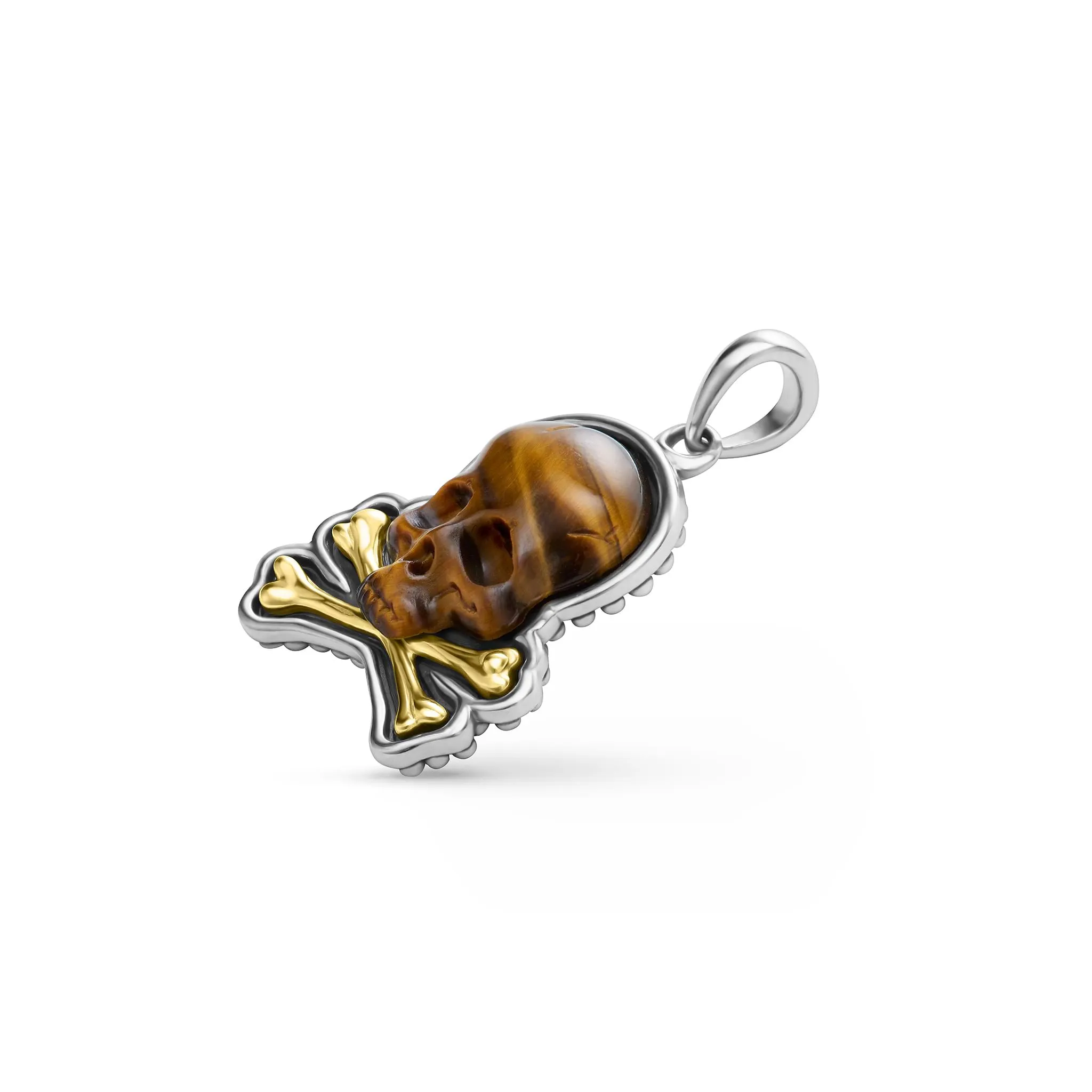 Anthem Two-Tone Tiger Eye Skull and Bones Amulet sold by LAGOS product image thumbnail 4