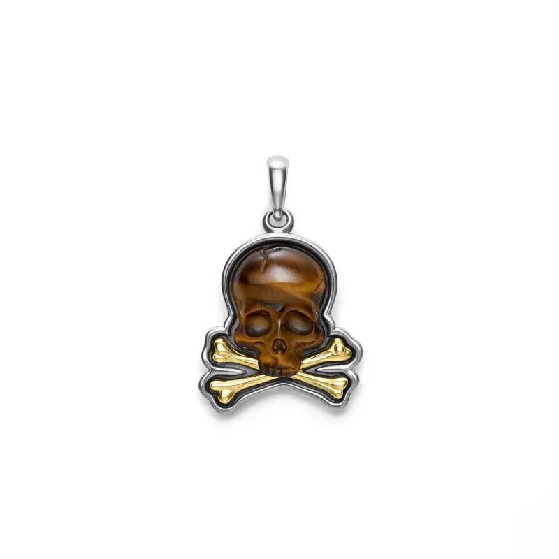 Anthem Two-Tone Tiger Eye Skull and Bones Amulet sold by LAGOS