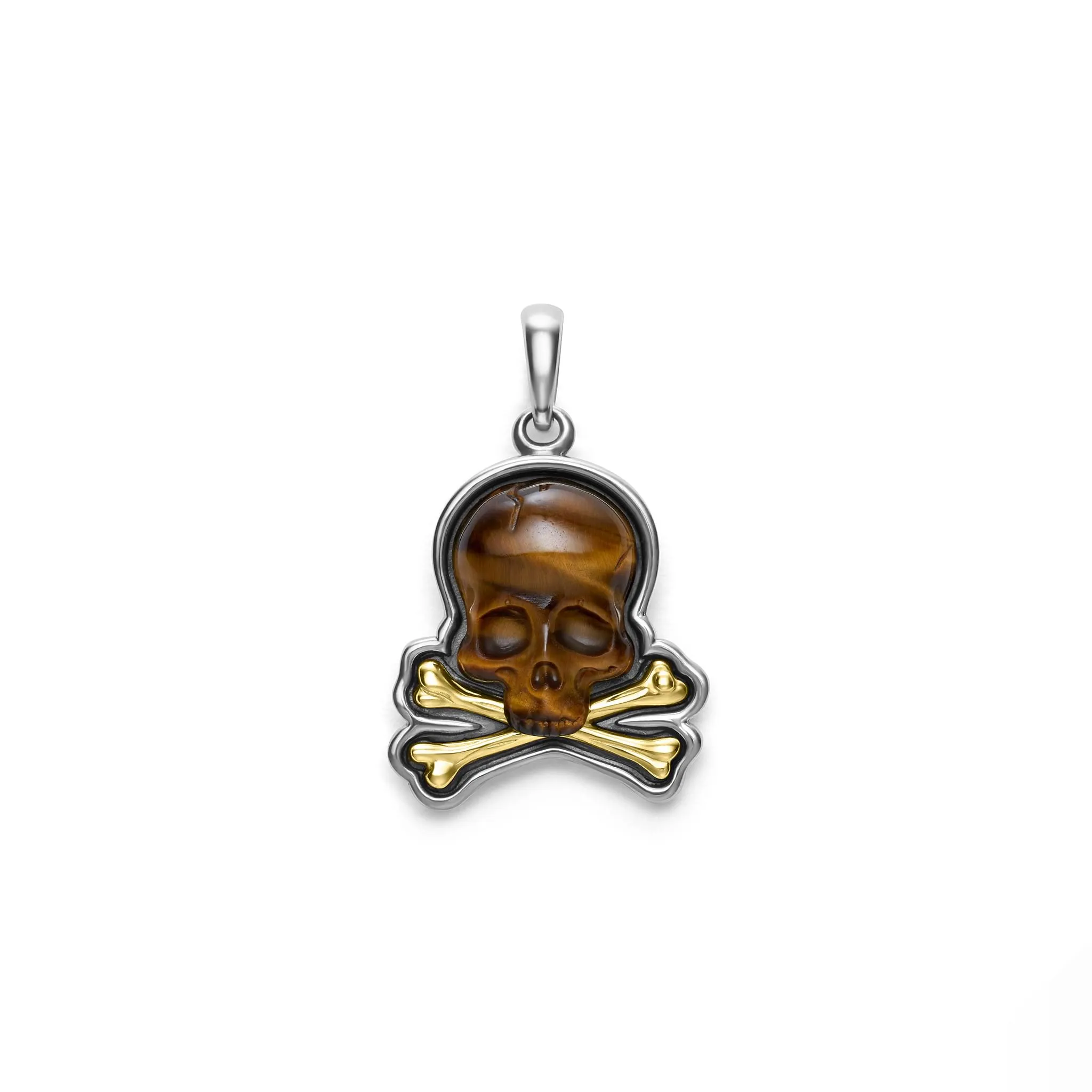 Anthem Two-Tone Tiger Eye Skull and Bones Amulet sold by LAGOS