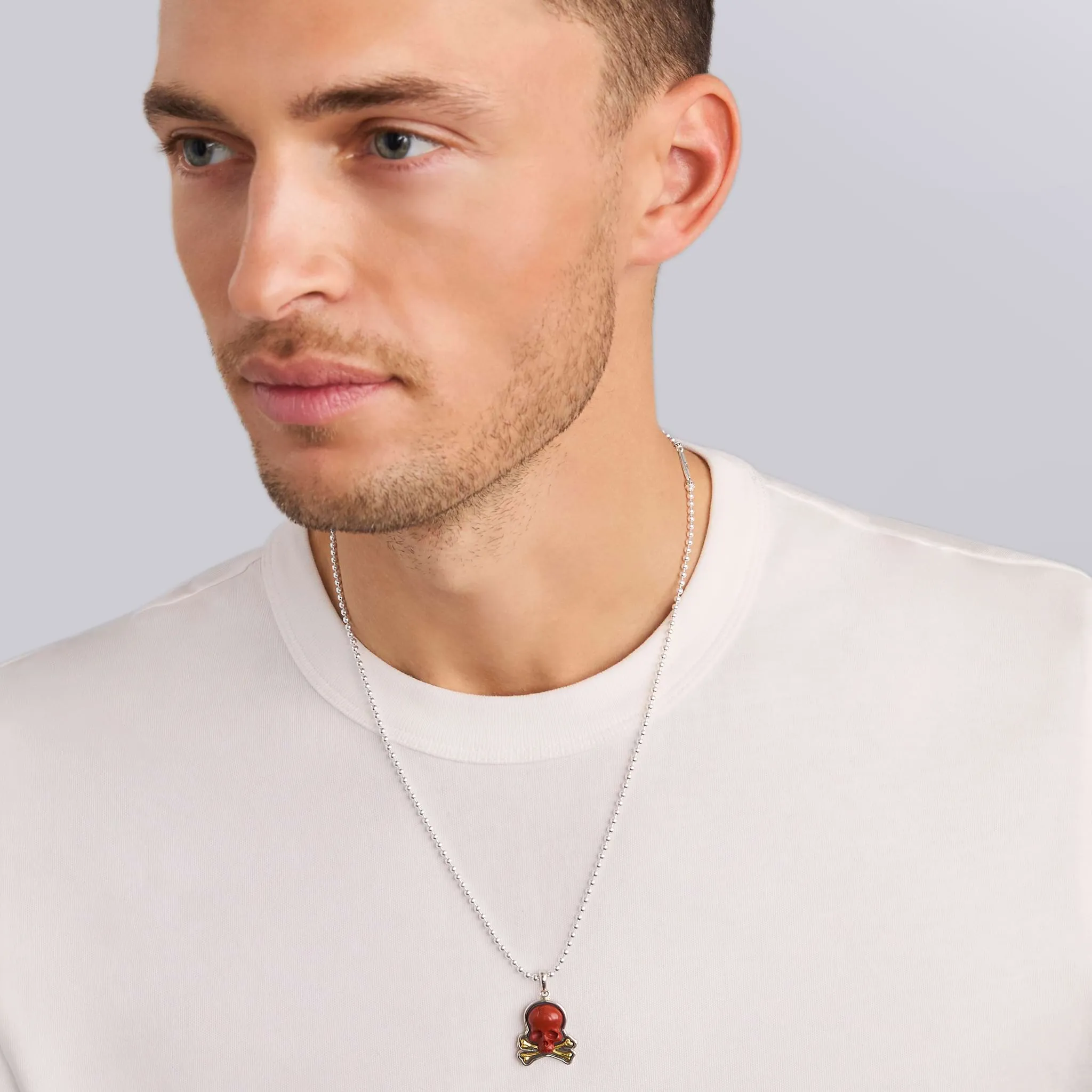 Anthem Two-Tone Red Jasper Skull and Bones Amulet sold by LAGOS product image thumbnail 2