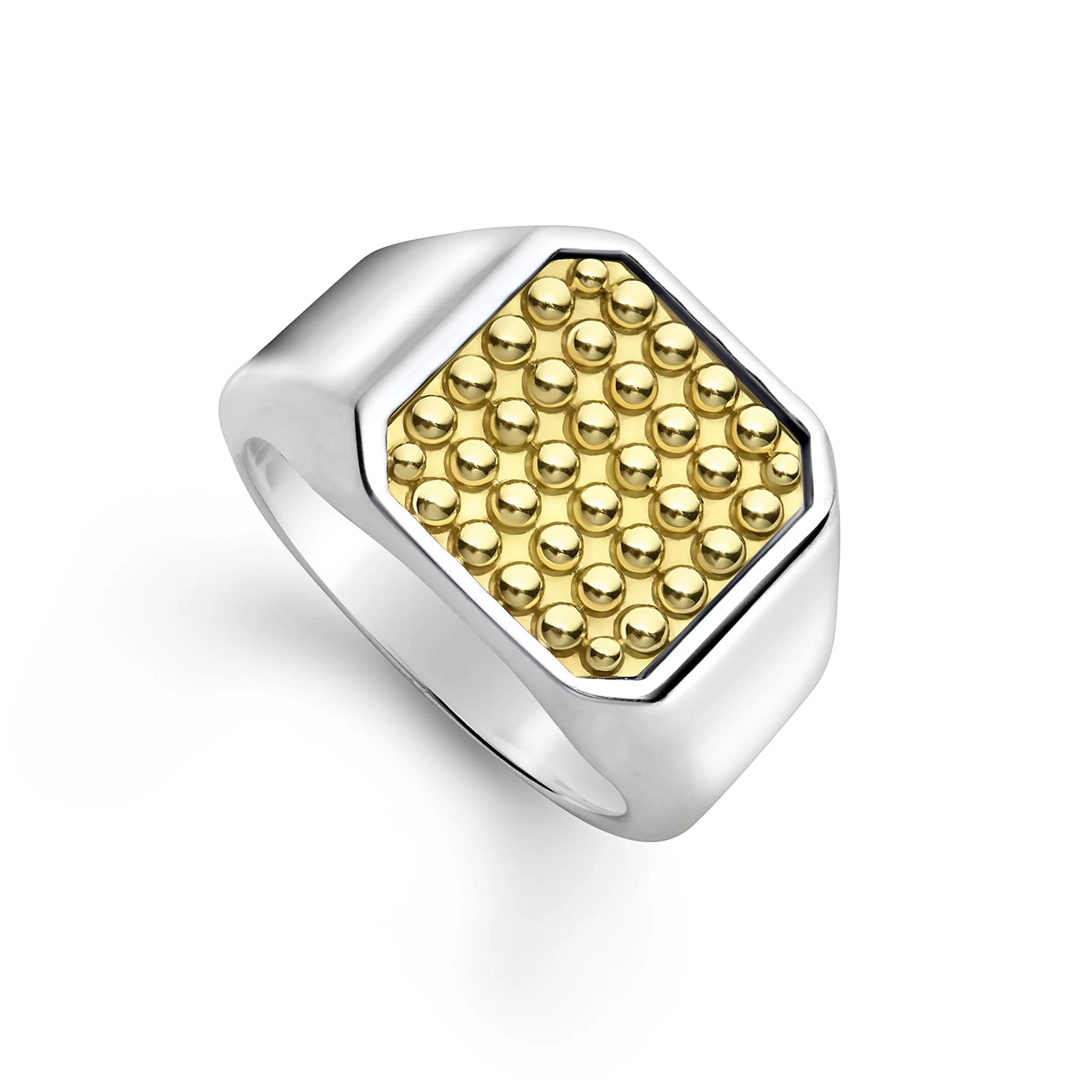 Anthem Two-Tone Caviar Beaded Square Ring sold by LAGOS