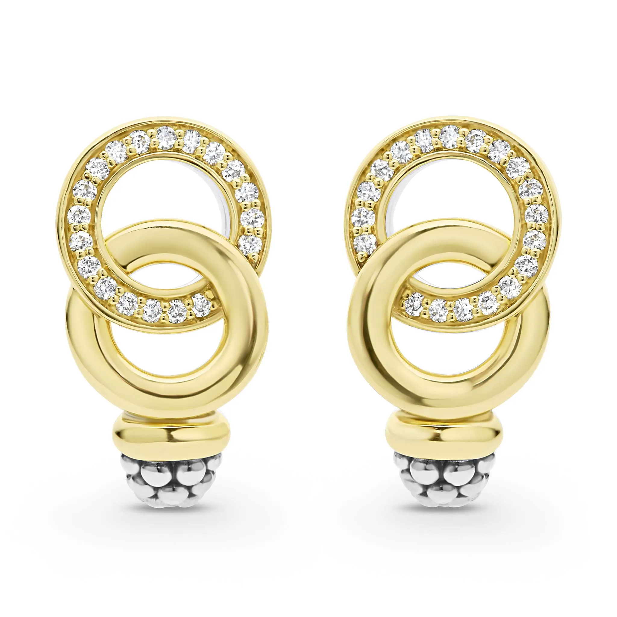 Signature Caviar Two-Tone Interlocking Diamond Omega Clip Earrings sold by LAGOS product image thumbnail 3
