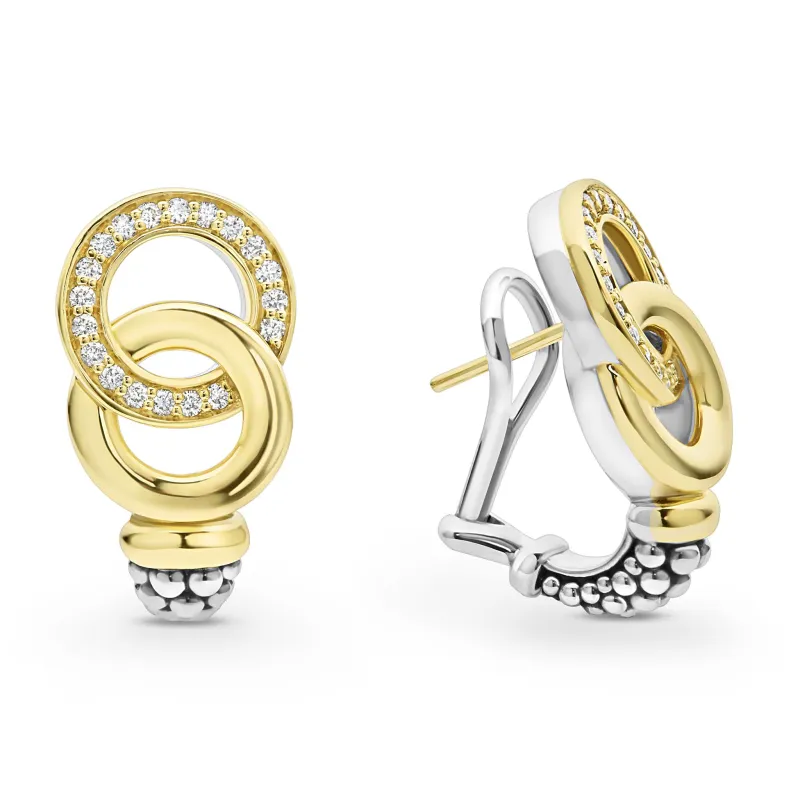 Signature Caviar Two-Tone Interlocking Diamond Omega Clip Earrings sold by LAGOS