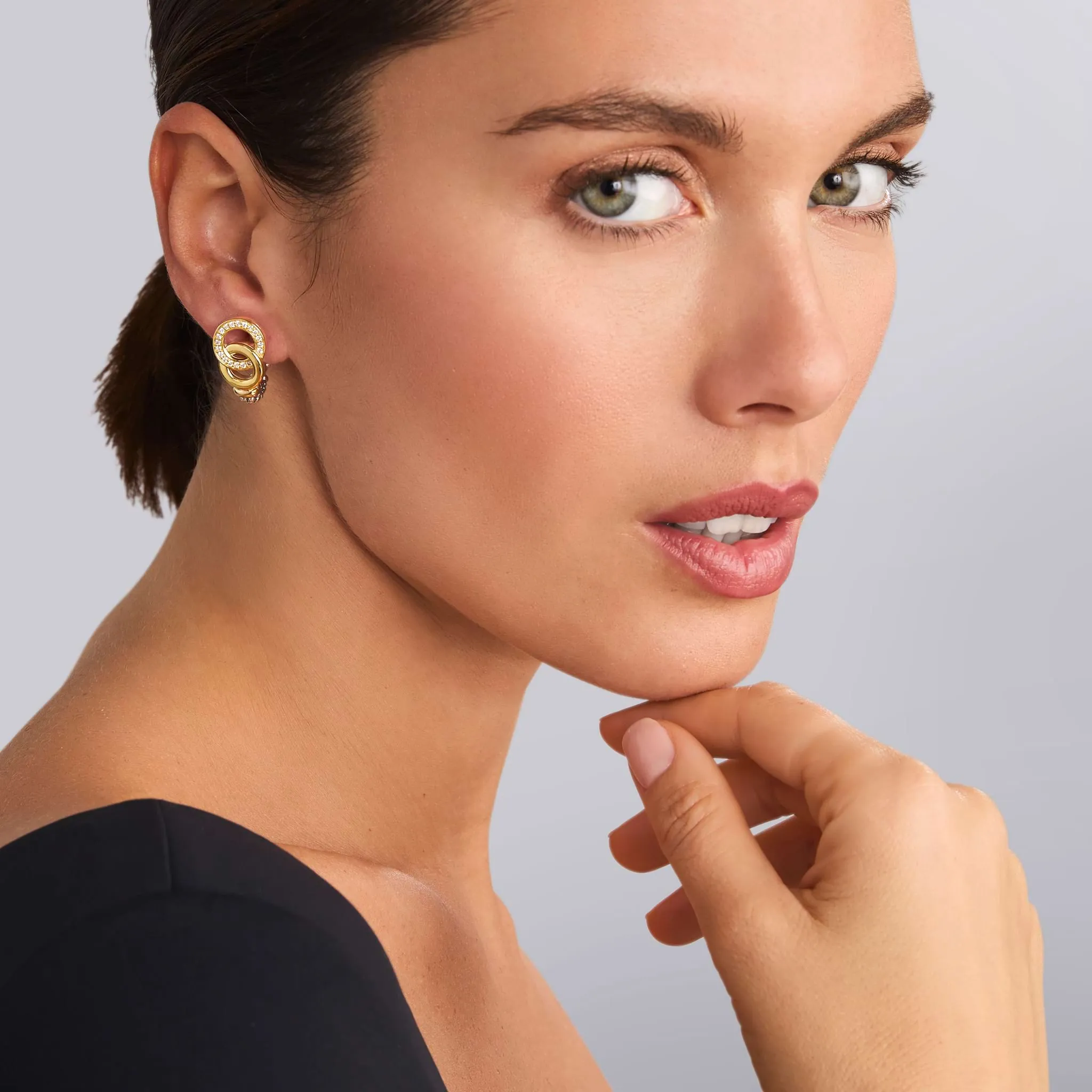 Signature Caviar Two-Tone Interlocking Diamond Omega Clip Earrings sold by LAGOS product image thumbnail 2