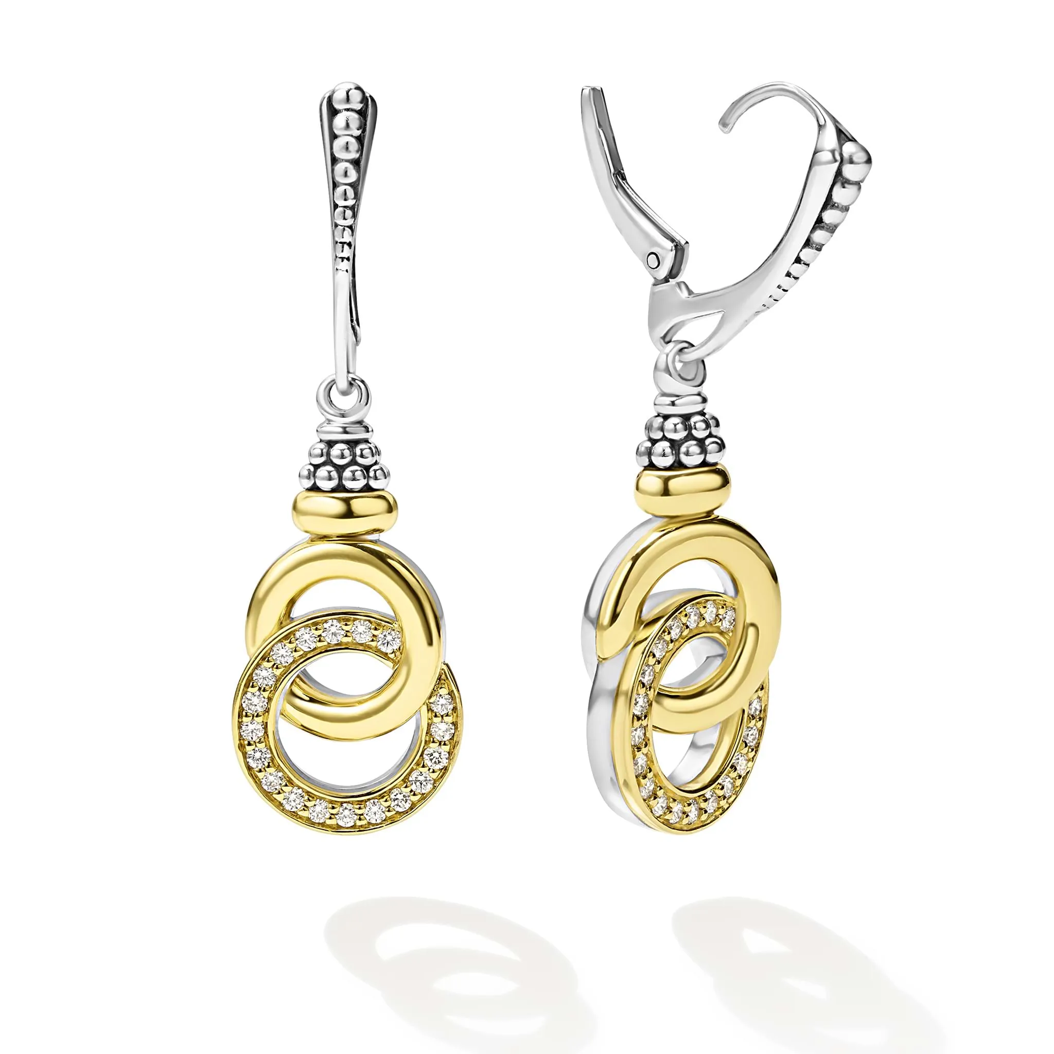 Signature Caviar Two-Tone Interlocking Diamond Drop Earrings sold by LAGOS product image thumbnail 3