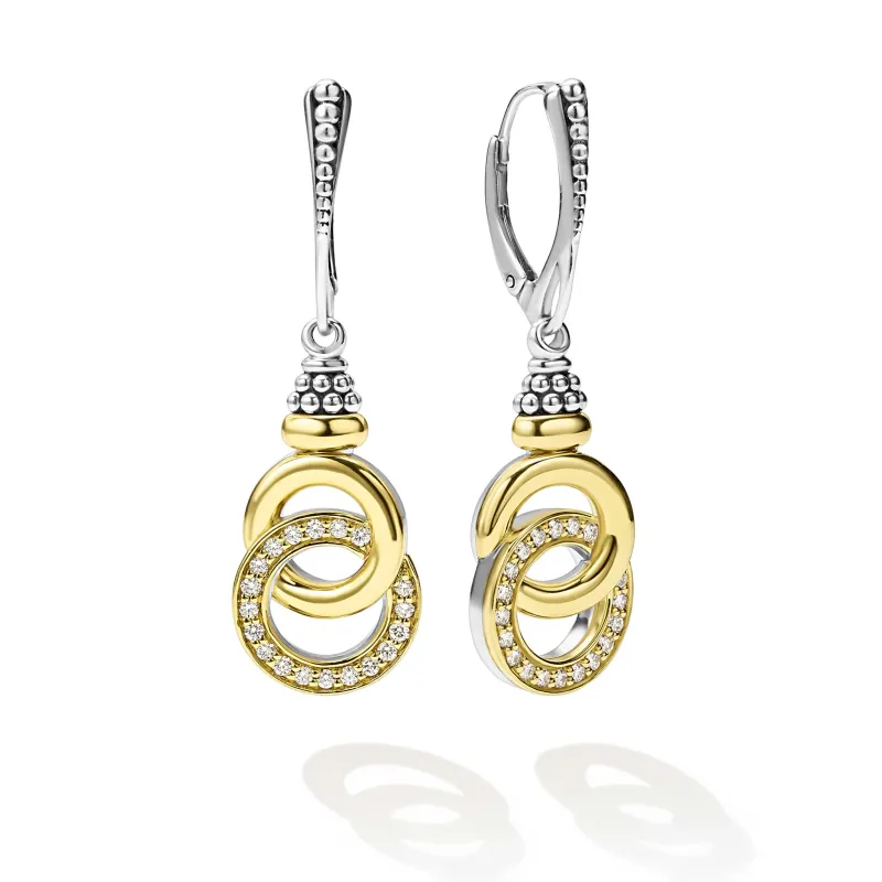 Signature Caviar Two-Tone Interlocking Diamond Drop Earrings sold by LAGOS