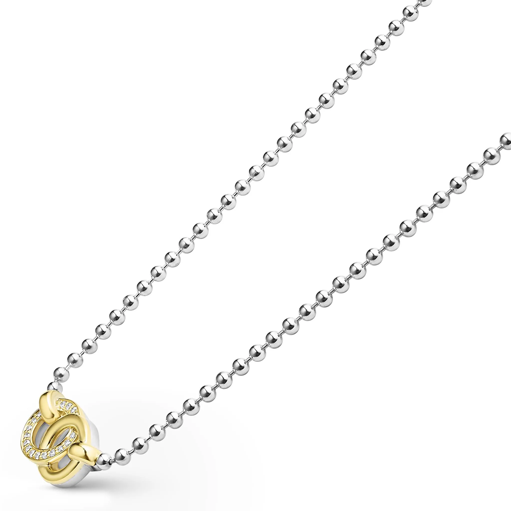 Signature Caviar Two-Tone Interlocking Diamond Necklace sold by LAGOS product image thumbnail 4