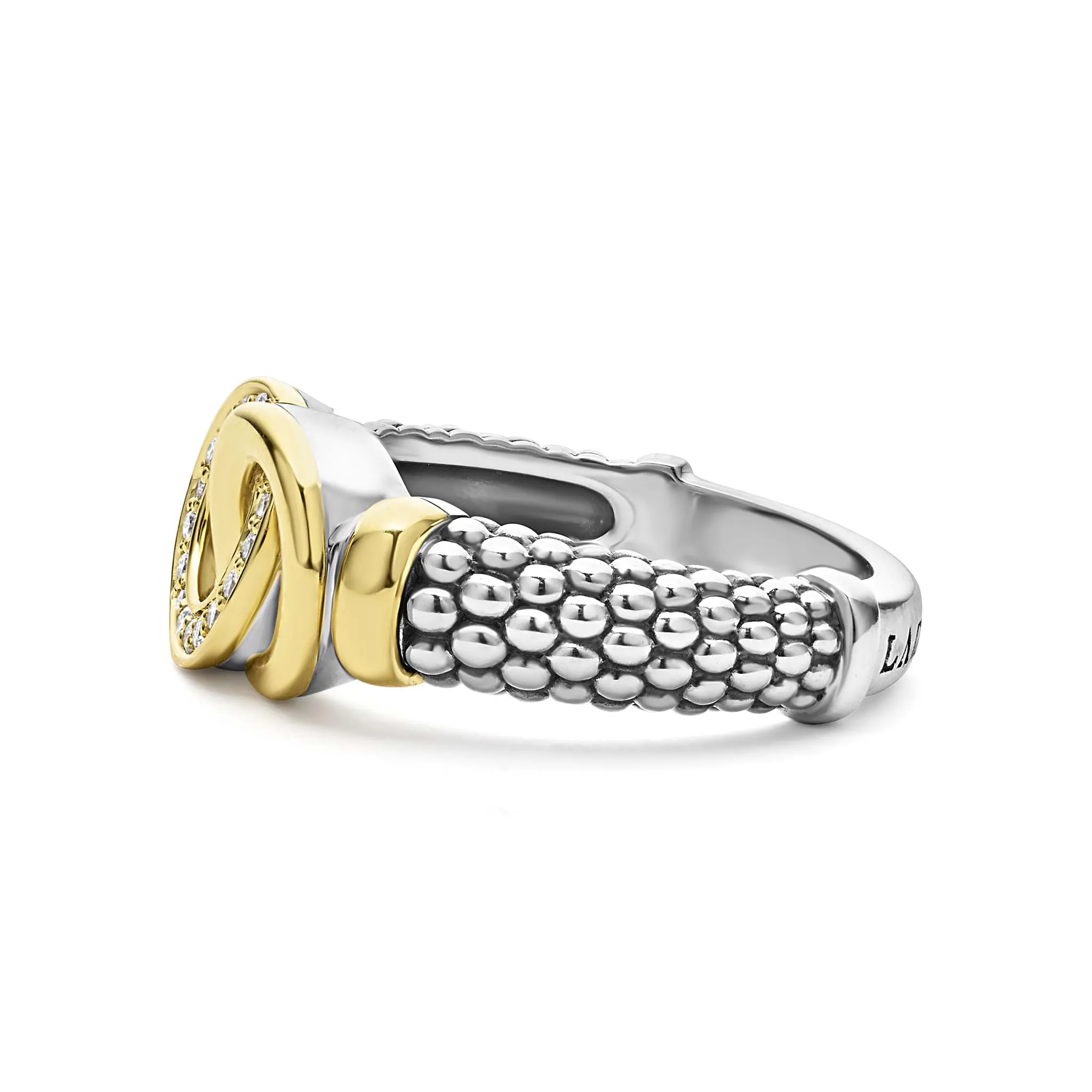 Signature Caviar Two-Tone Interlocking Diamond Ring sold by LAGOS product image thumbnail 4