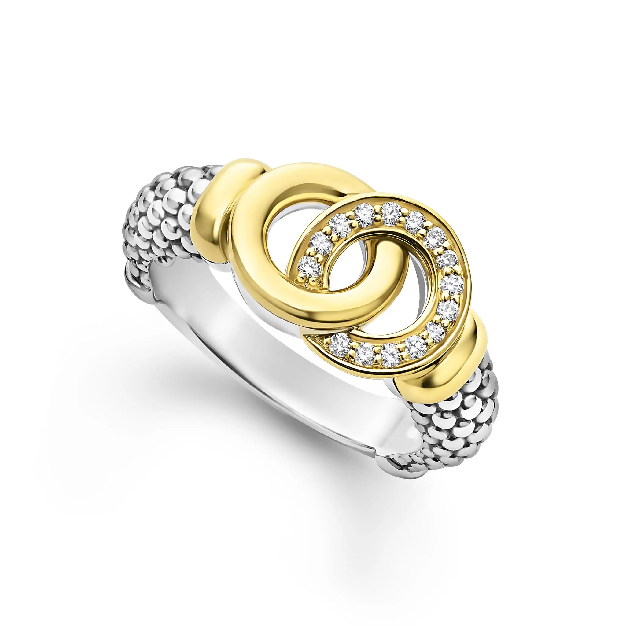 Signature Caviar Two-Tone Interlocking Diamond Ring sold by LAGOS