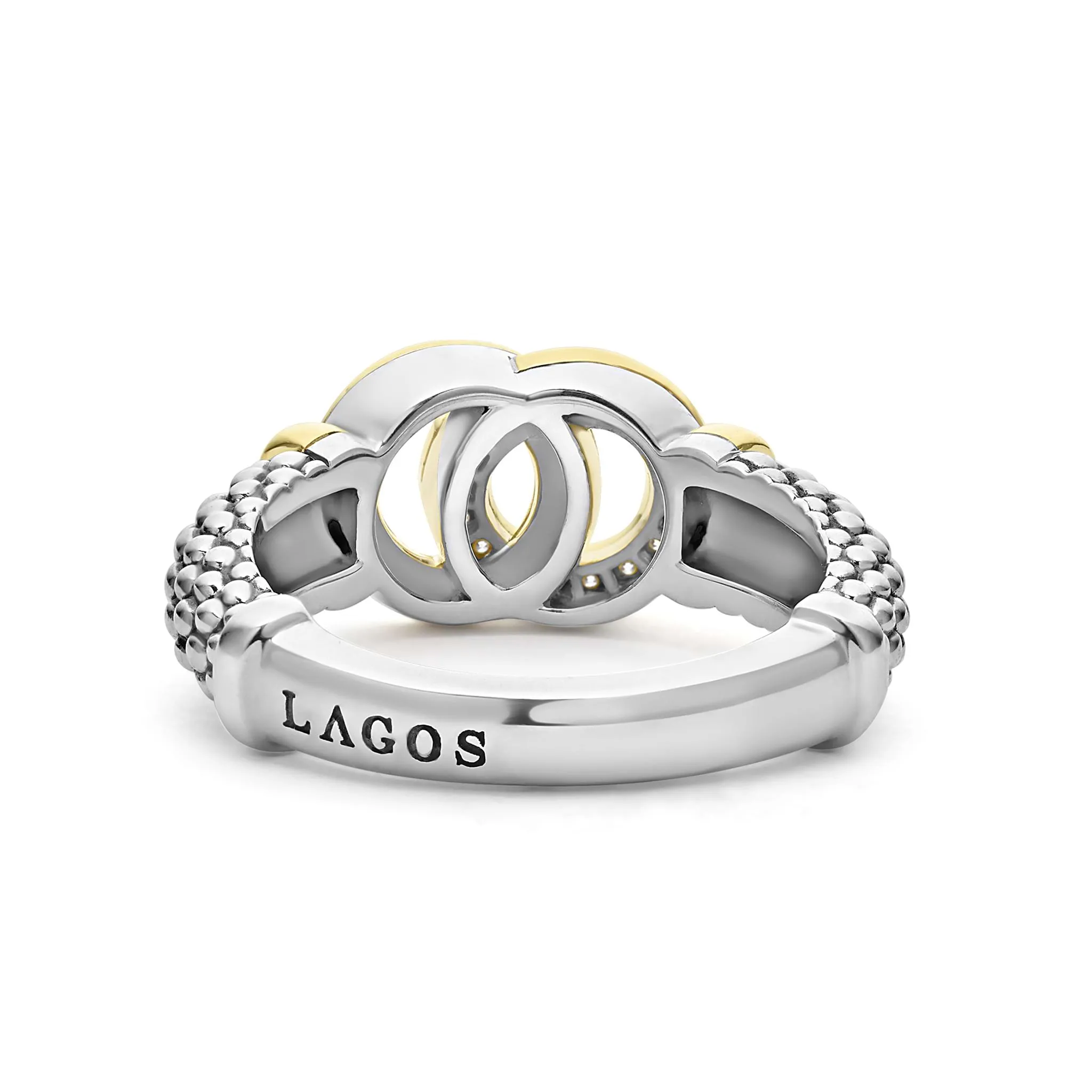 Signature Caviar Two-Tone Interlocking Diamond Ring sold by LAGOS product image thumbnail 5
