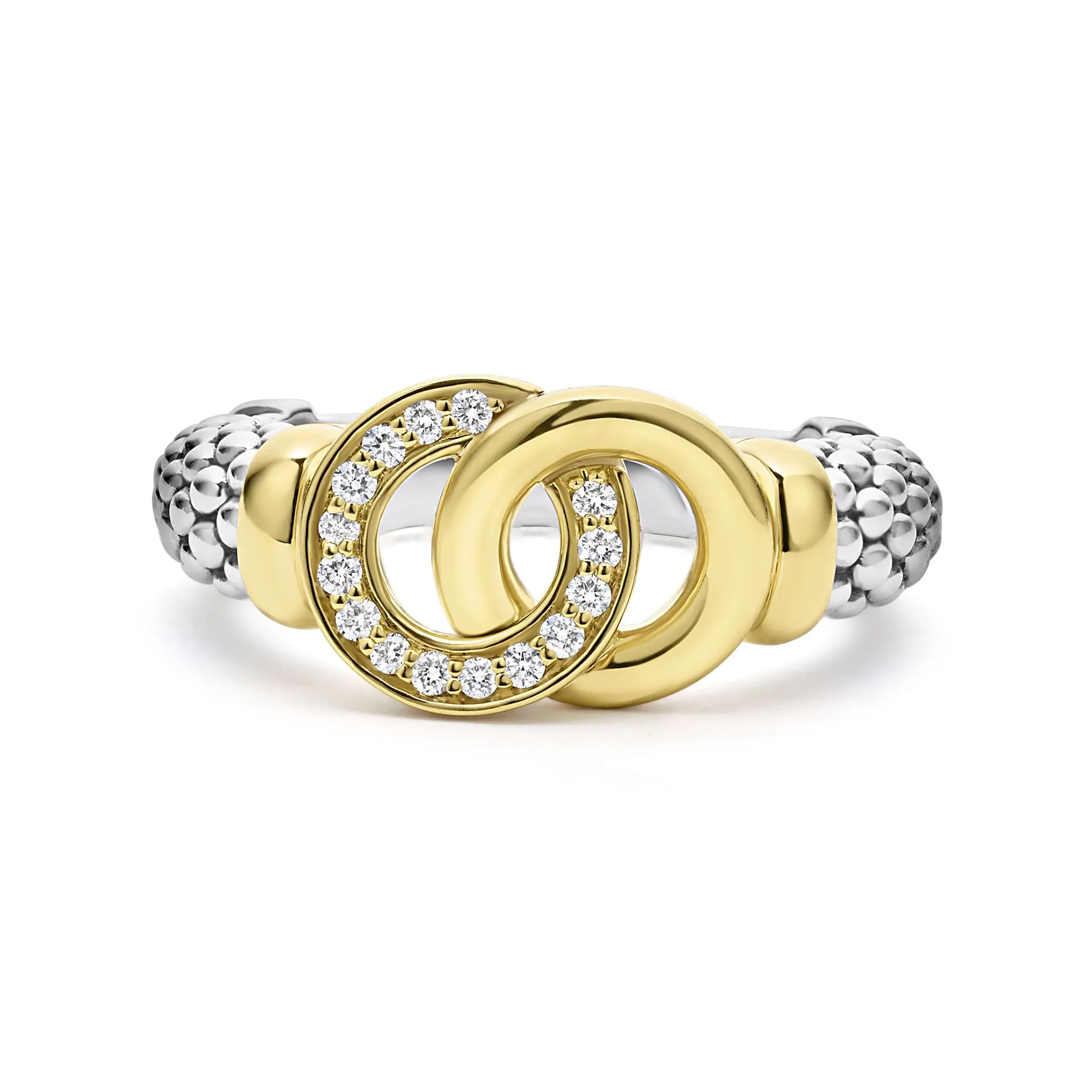 Signature Caviar Two-Tone Interlocking Diamond Ring sold by LAGOS product image thumbnail 3