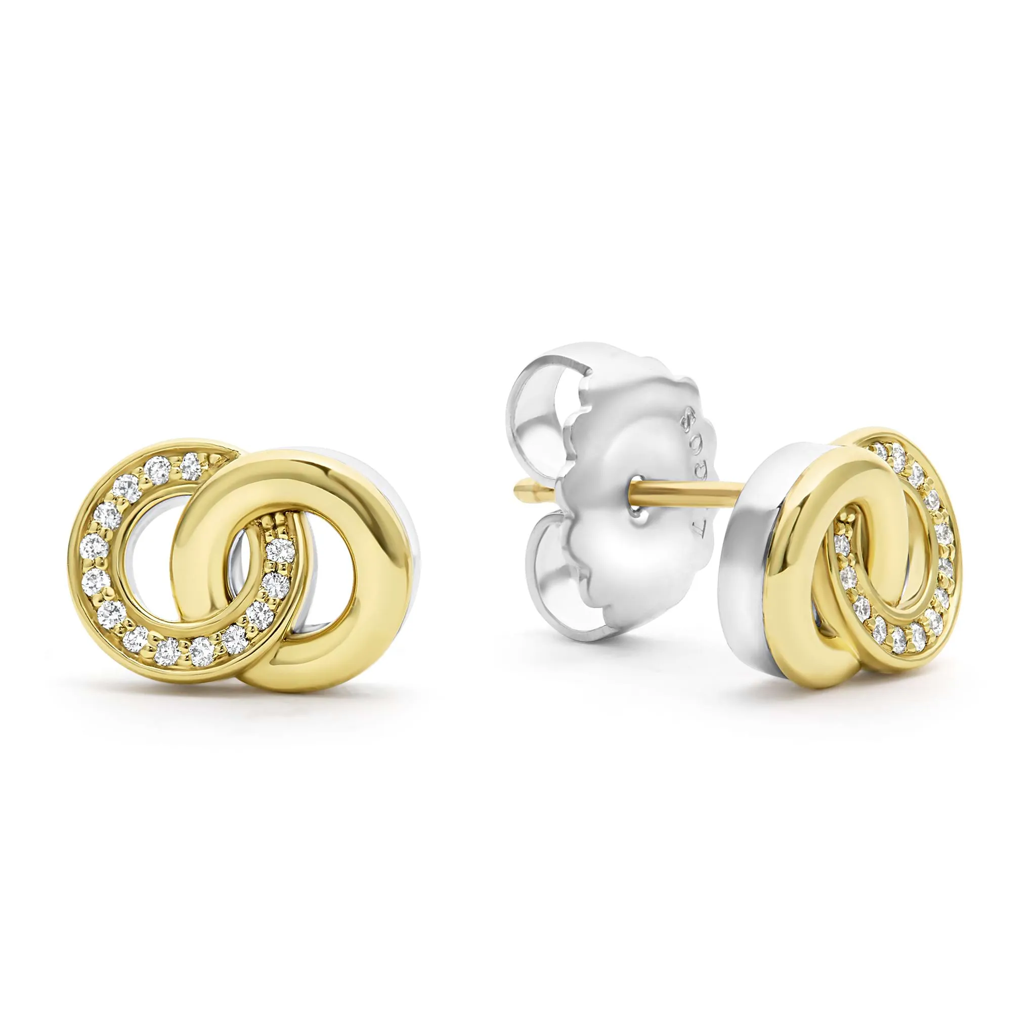 Signature Caviar Two-Tone Interlocking Diamond Stud Earrings sold by LAGOS product image thumbnail 3