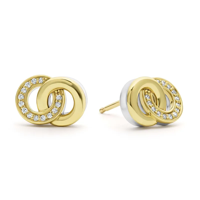 Signature Caviar Two-Tone Interlocking Diamond Stud Earrings sold by LAGOS