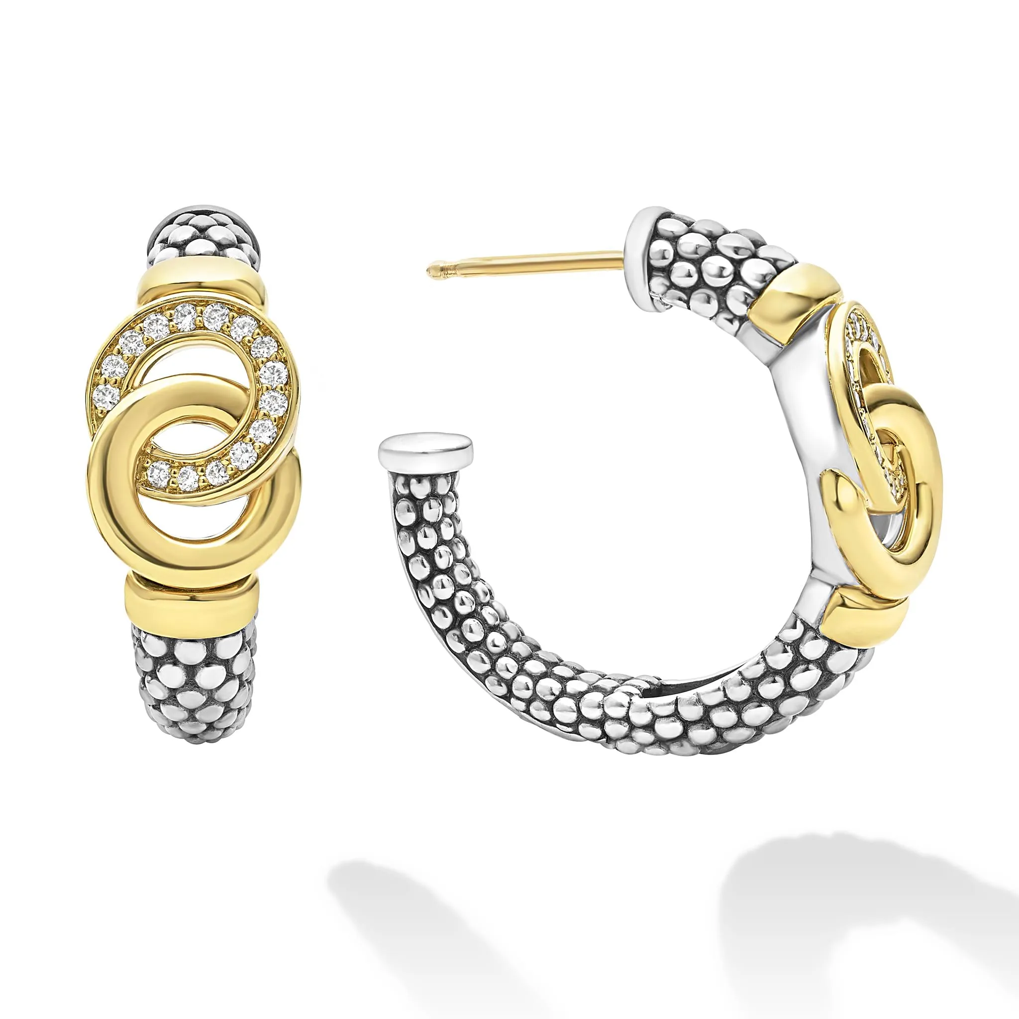 Signature Caviar Two-Tone Interlocking Diamond Hoop Earrings sold by LAGOS product image thumbnail 3