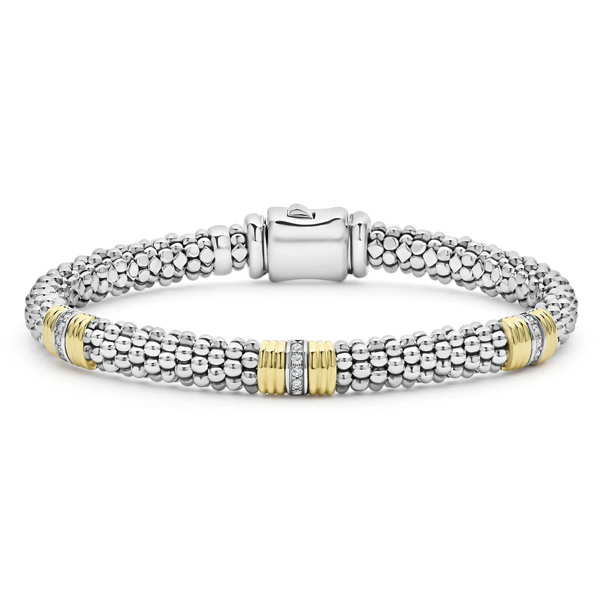 Signature Caviar Triple Diamond Station Caviar Bracelet | 6mm sold by LAGOS