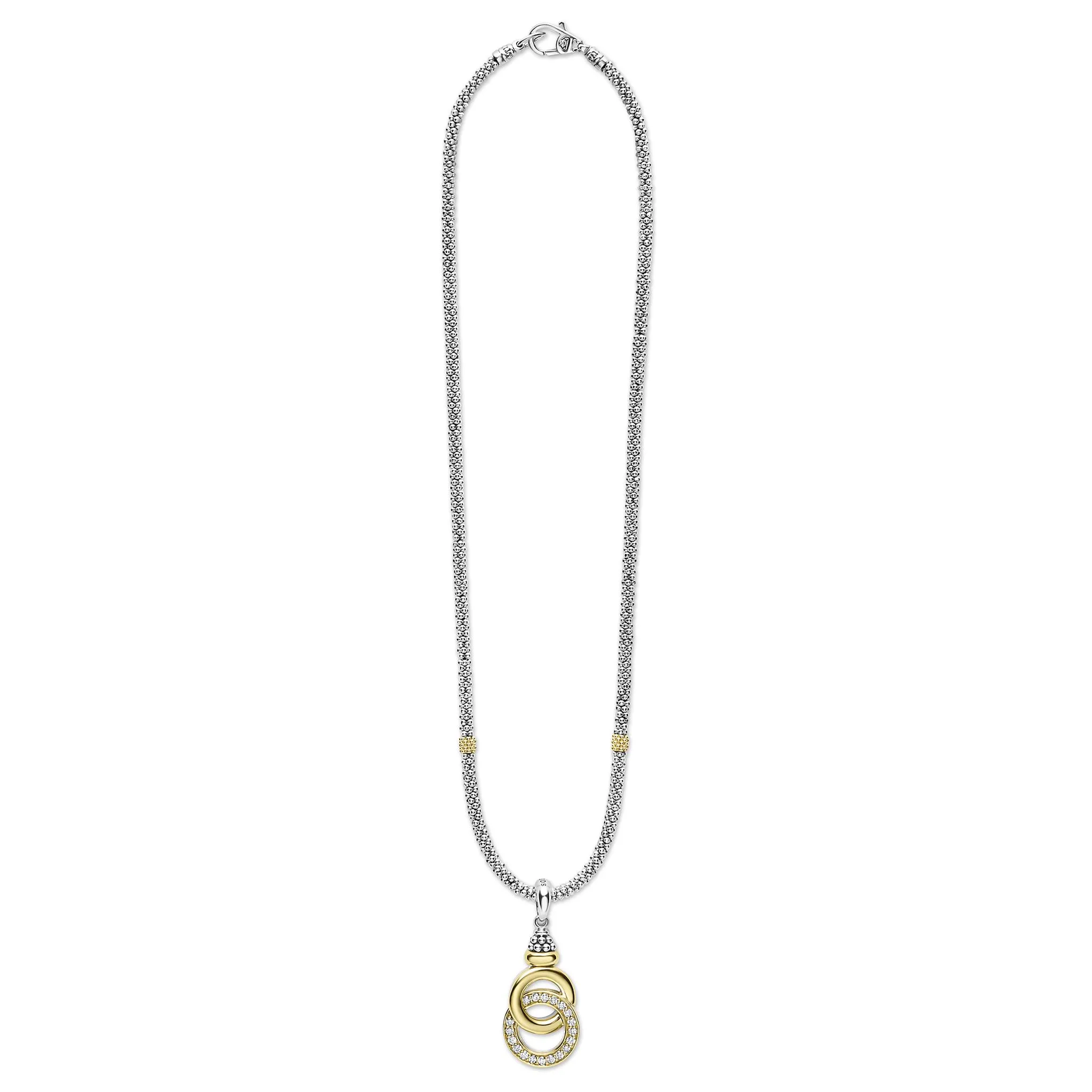 Signature Caviar Two-Tone Interlocking Diamond Pendant Necklace sold by LAGOS product image thumbnail 5