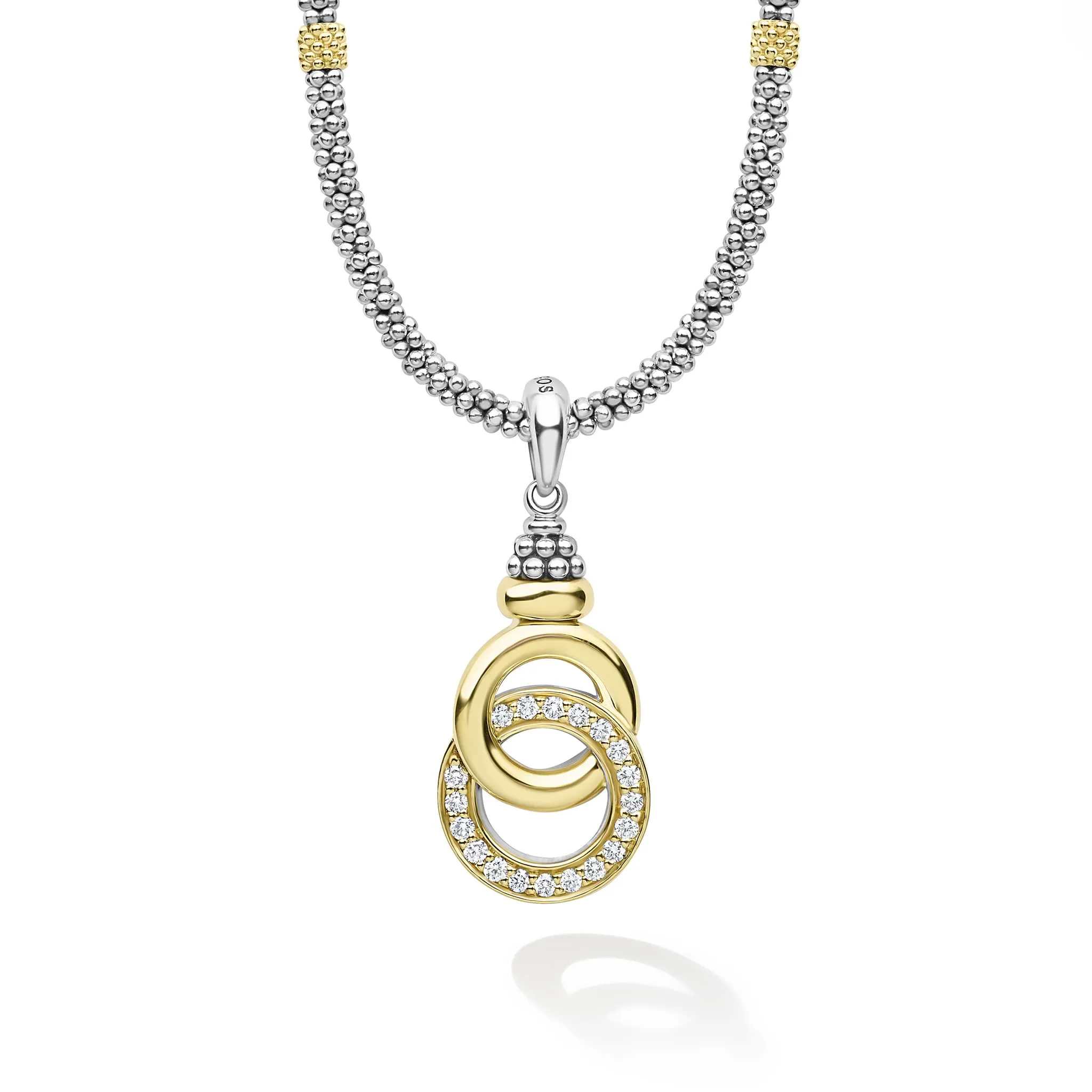 Signature Caviar Two-Tone Interlocking Diamond Pendant Necklace sold by LAGOS product image thumbnail 3
