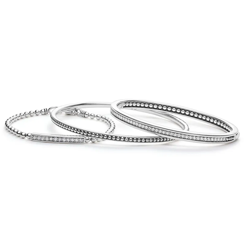 Caviar Spark Silver and Diamond Bangle Gift Set sold by LAGOS