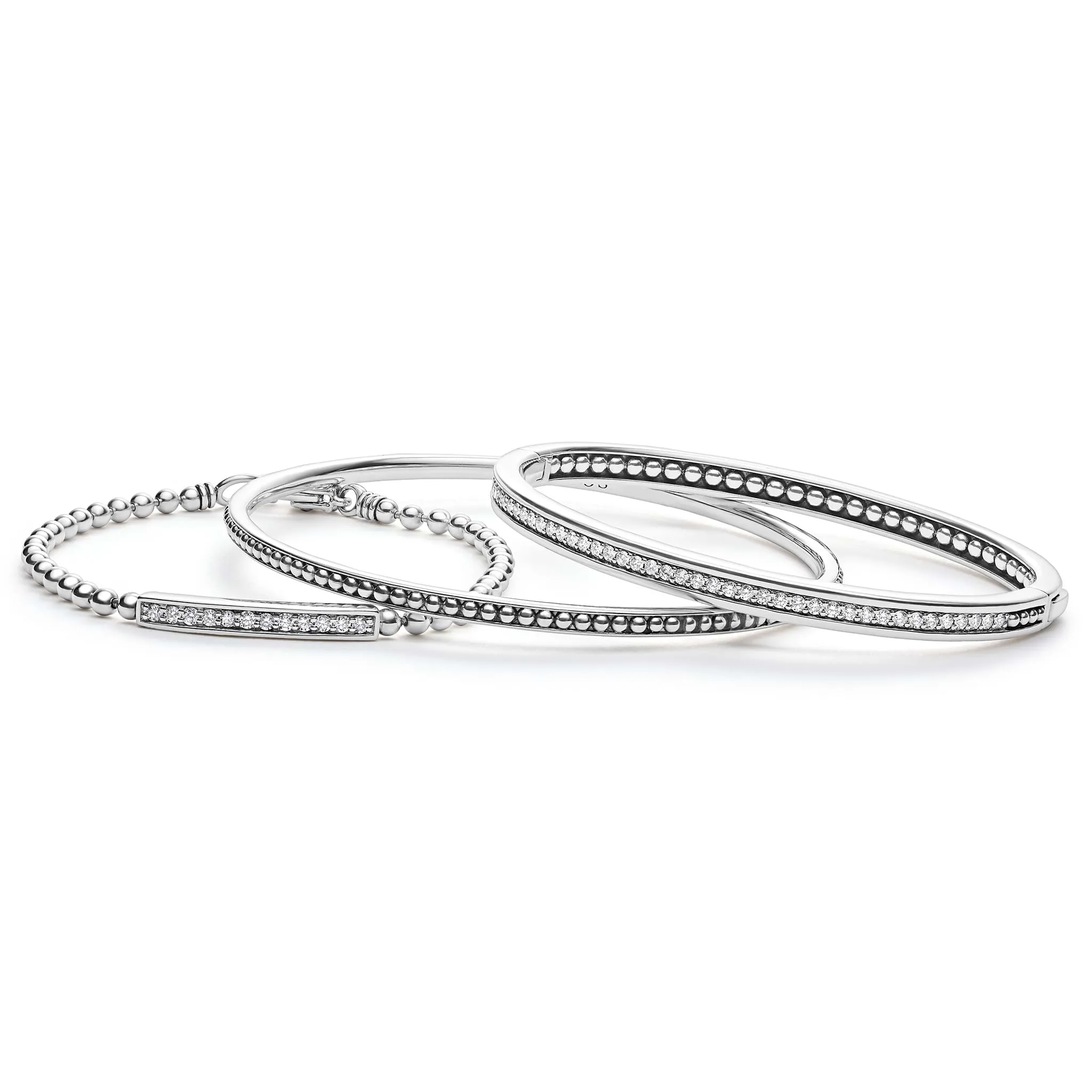 Caviar Spark Silver and Diamond Bangle Gift Set sold by LAGOS