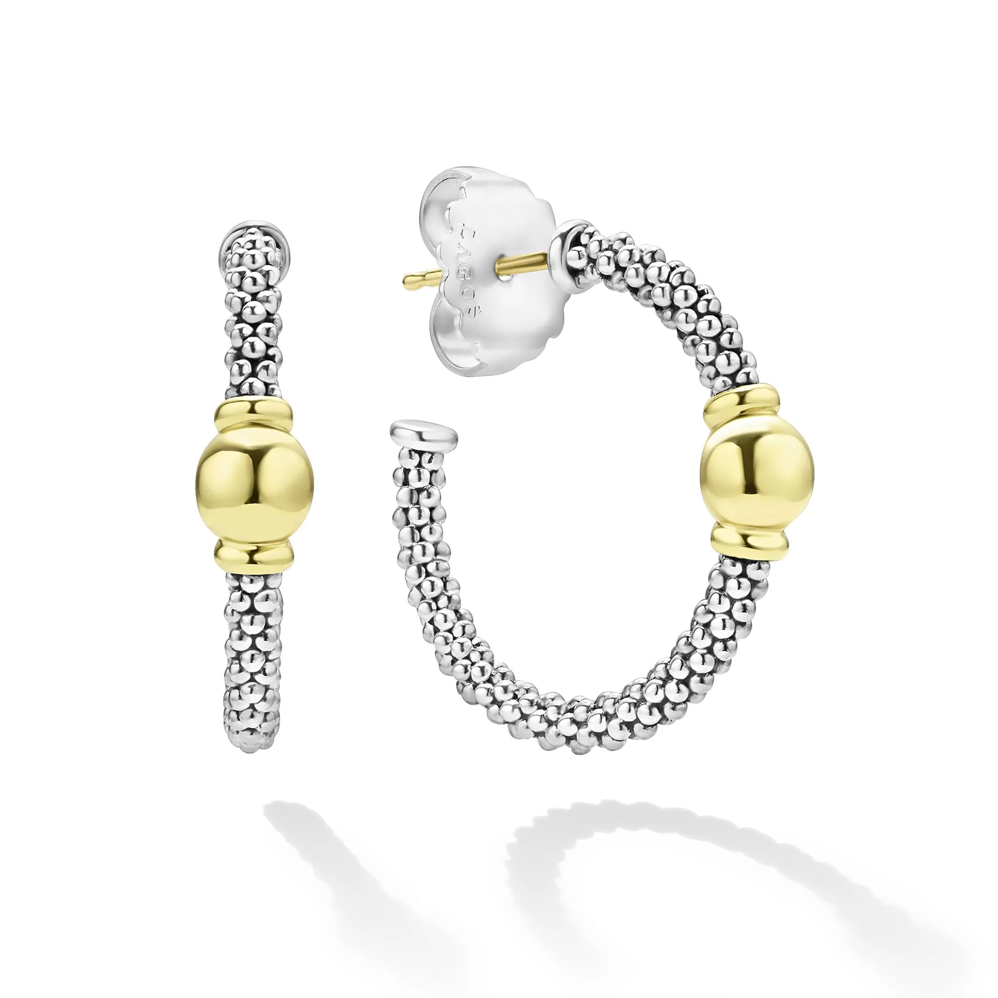 Signature Caviar Two-Tone Station Hoop Earrings sold by LAGOS product image thumbnail 3