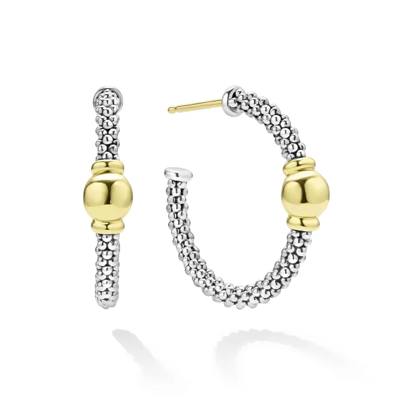 Signature Caviar Two-Tone Station Hoop Earrings sold by LAGOS