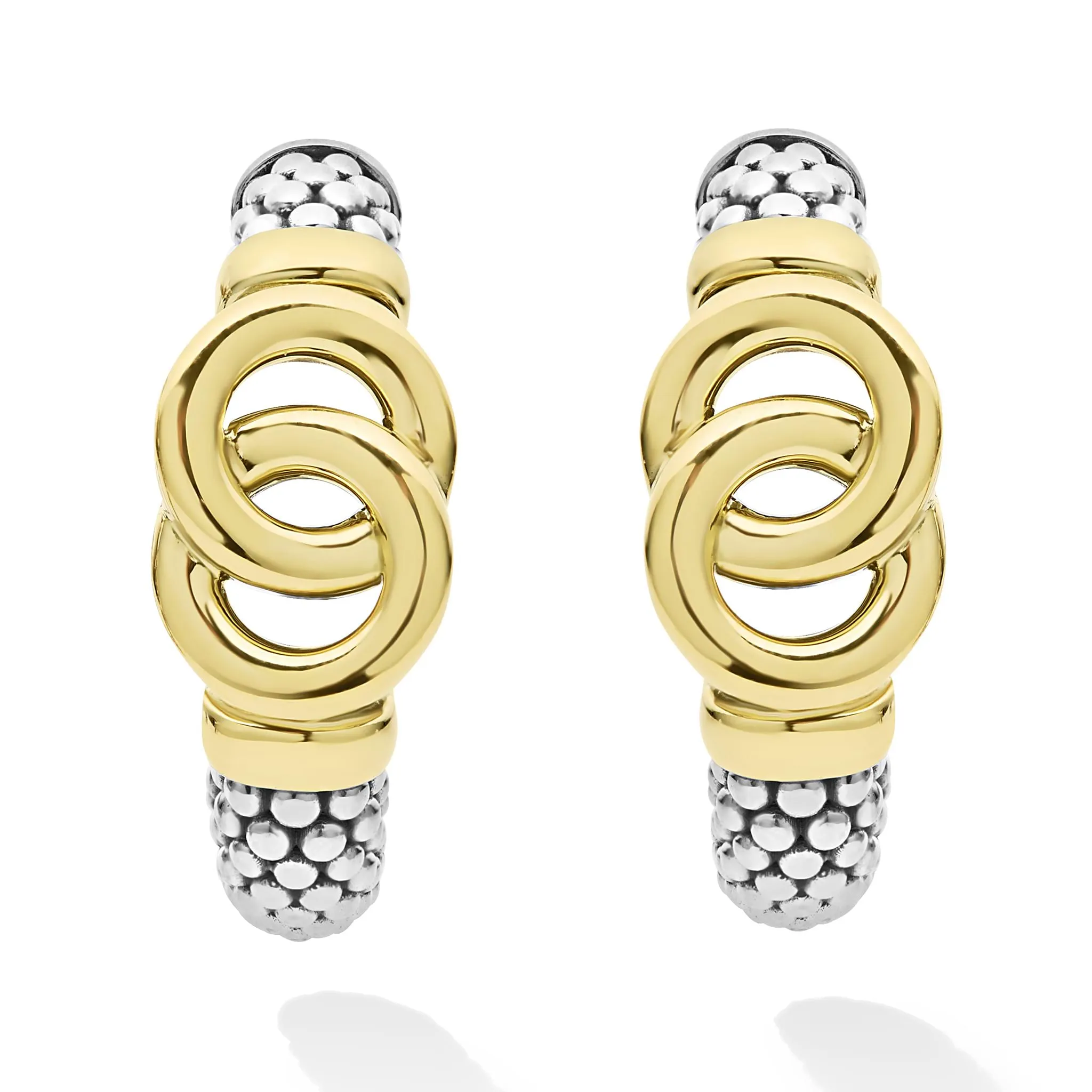 Signature Caviar Two-Tone Interlocking Hoop Earrings sold by LAGOS product image thumbnail 4