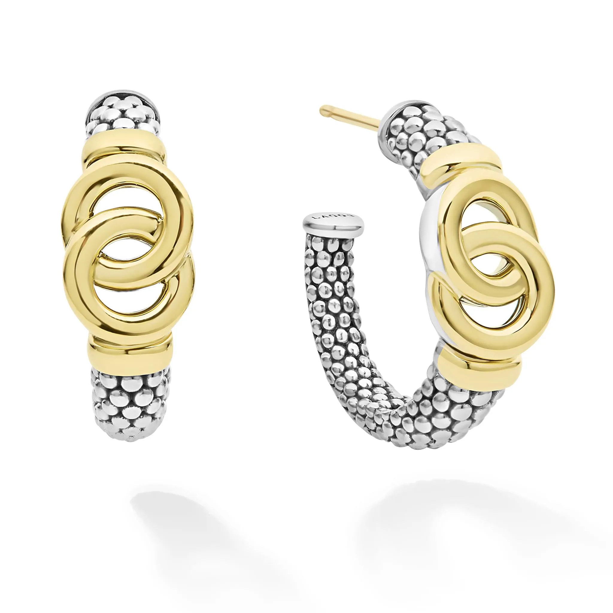 Signature Caviar Two-Tone Interlocking Hoop Earrings sold by LAGOS product image thumbnail 3