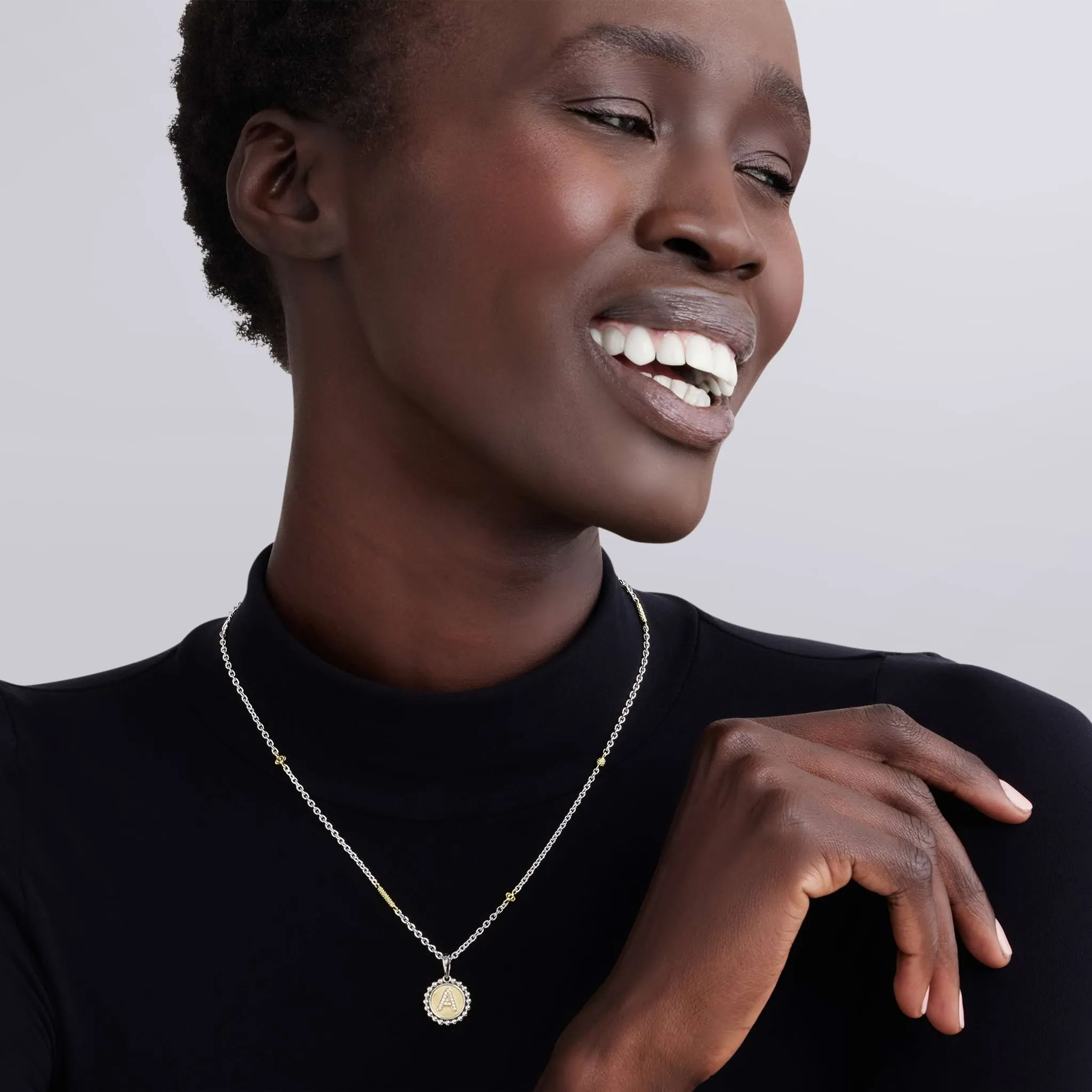 Signature Caviar E Initial Diamond Charm Necklace sold by LAGOS product image thumbnail 2