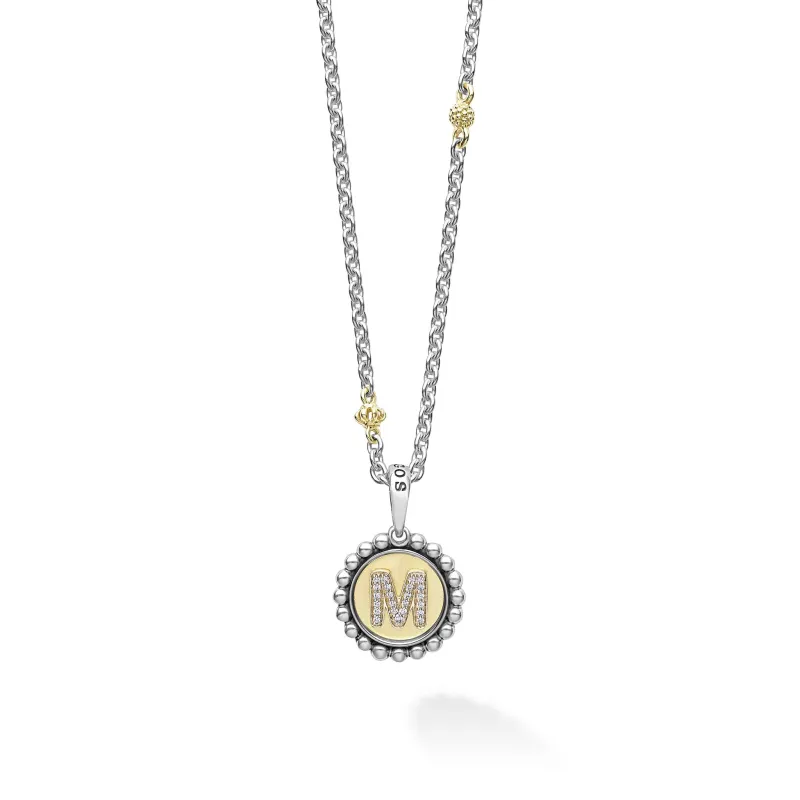 Signature Caviar M Initial Diamond Charm Necklace sold by LAGOS