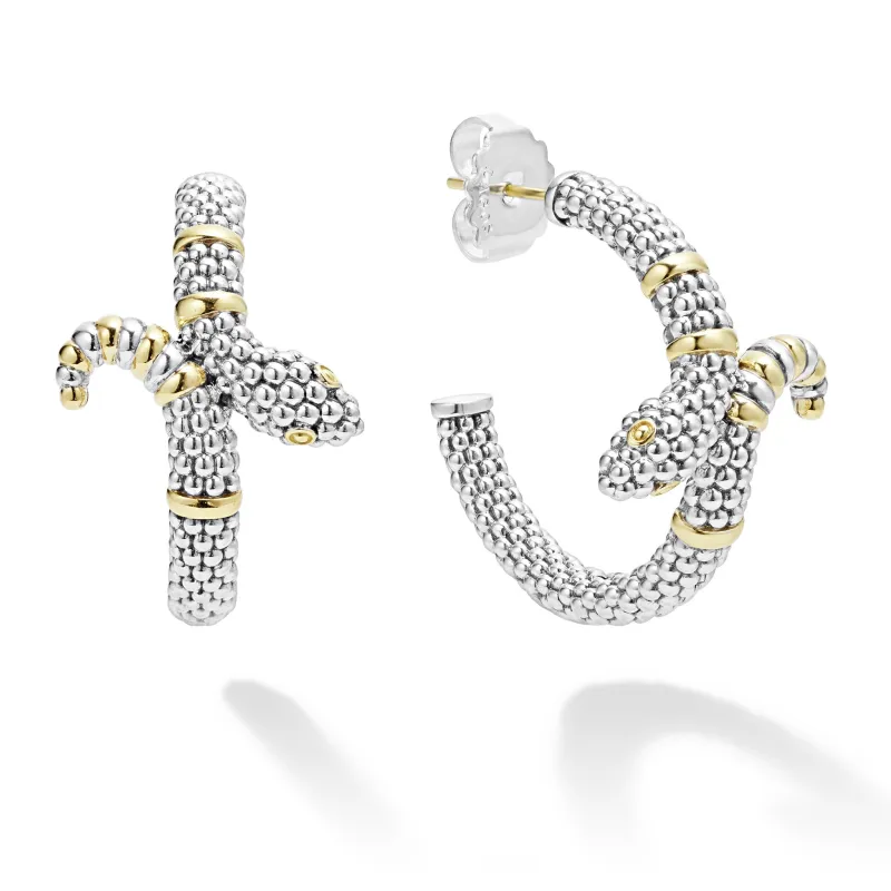 Rare Wonders Two-Tone Snake Hoop Earrings sold by LAGOS
