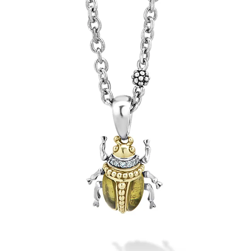 Rare Wonders Olive Quartz Diamond Beetle Pendant Necklace sold by LAGOS
