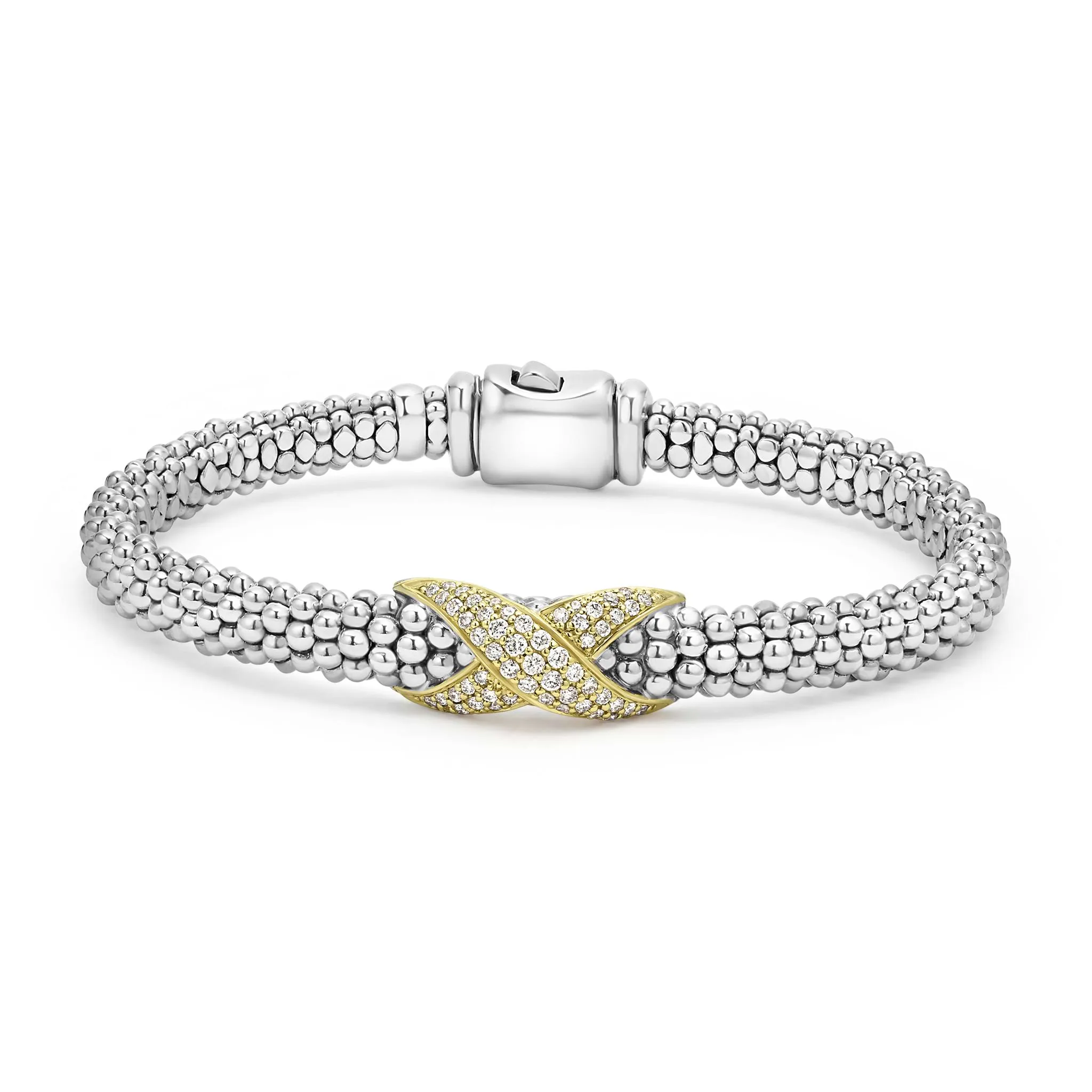 Embrace Two-Tone Diamond X Caviar Bracelet | 6mm sold by LAGOS