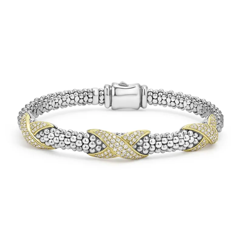 Embrace Three Station Diamond X Caviar Bracelet | 6mm sold by LAGOS