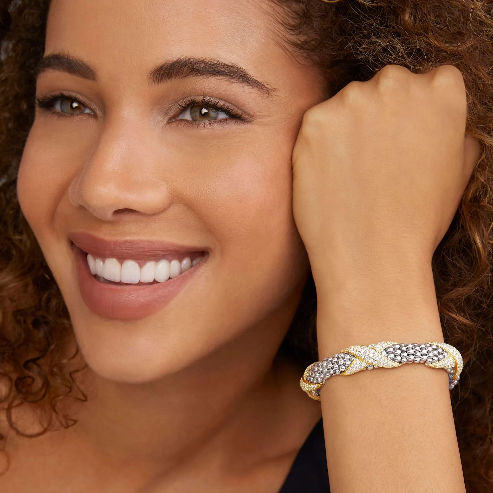 Embrace Three Station Diamond X Caviar Bracelet | 9mm sold by LAGOS product image thumbnail 2