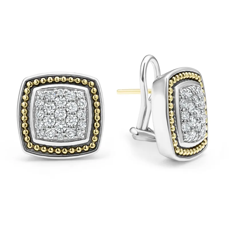 Rittenhouse Two-Tone Caviar Diamond Omega Clip Earrings sold by LAGOS