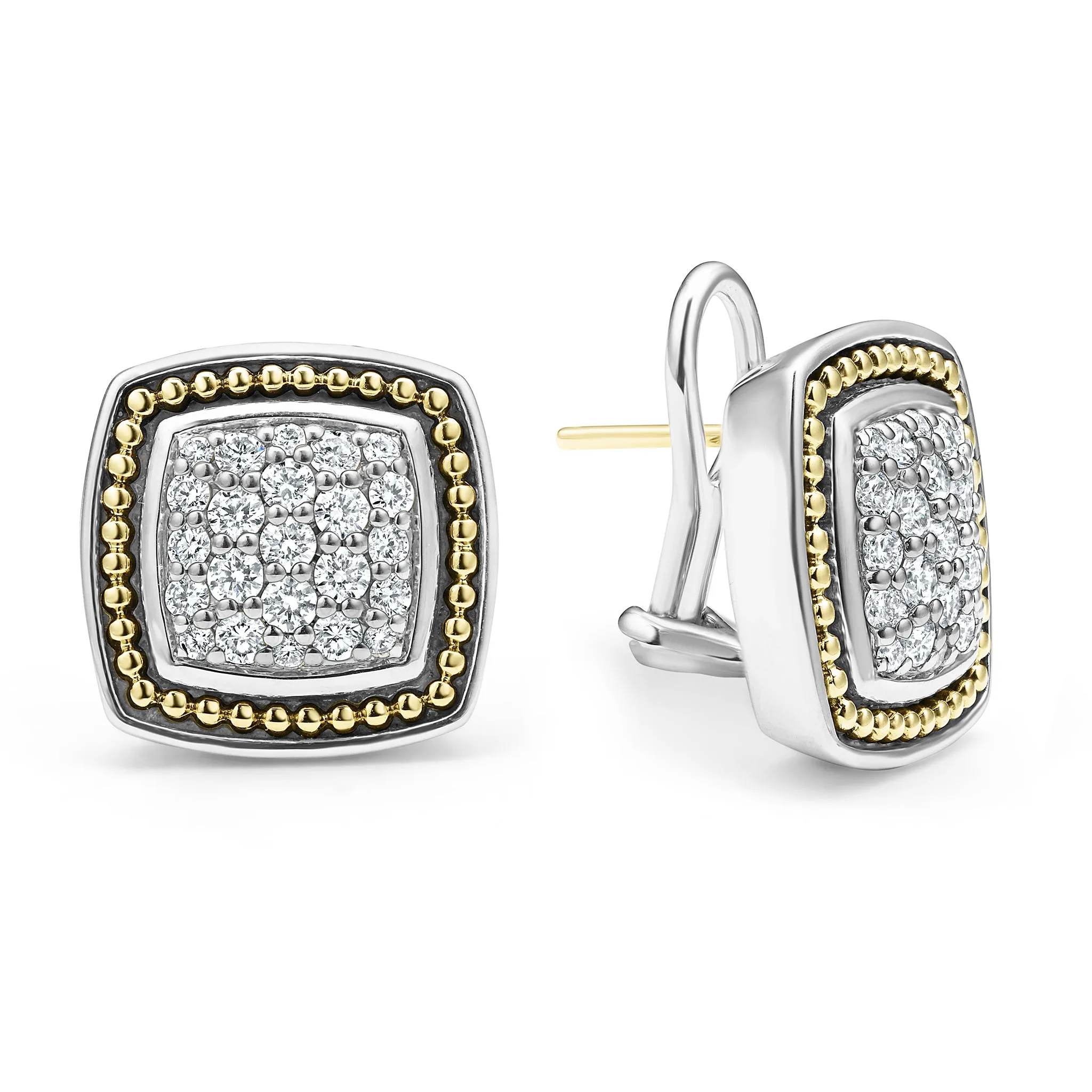 Rittenhouse Two-Tone Caviar Diamond Omega Clip Earrings sold by LAGOS