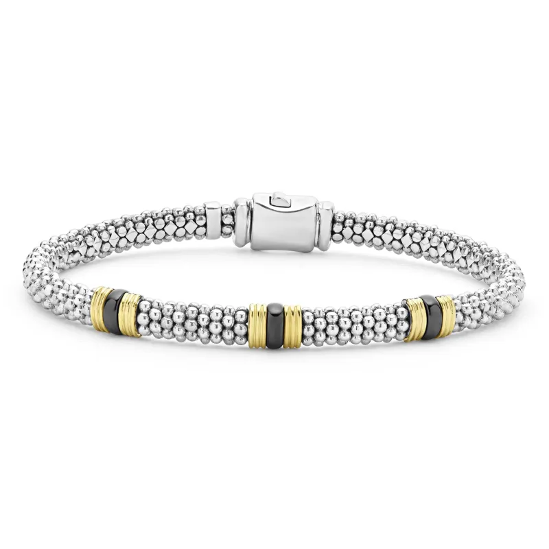 Black Caviar 18K Gold and Ceramic Triple Station Caviar Bracelet | 6mm sold by LAGOS