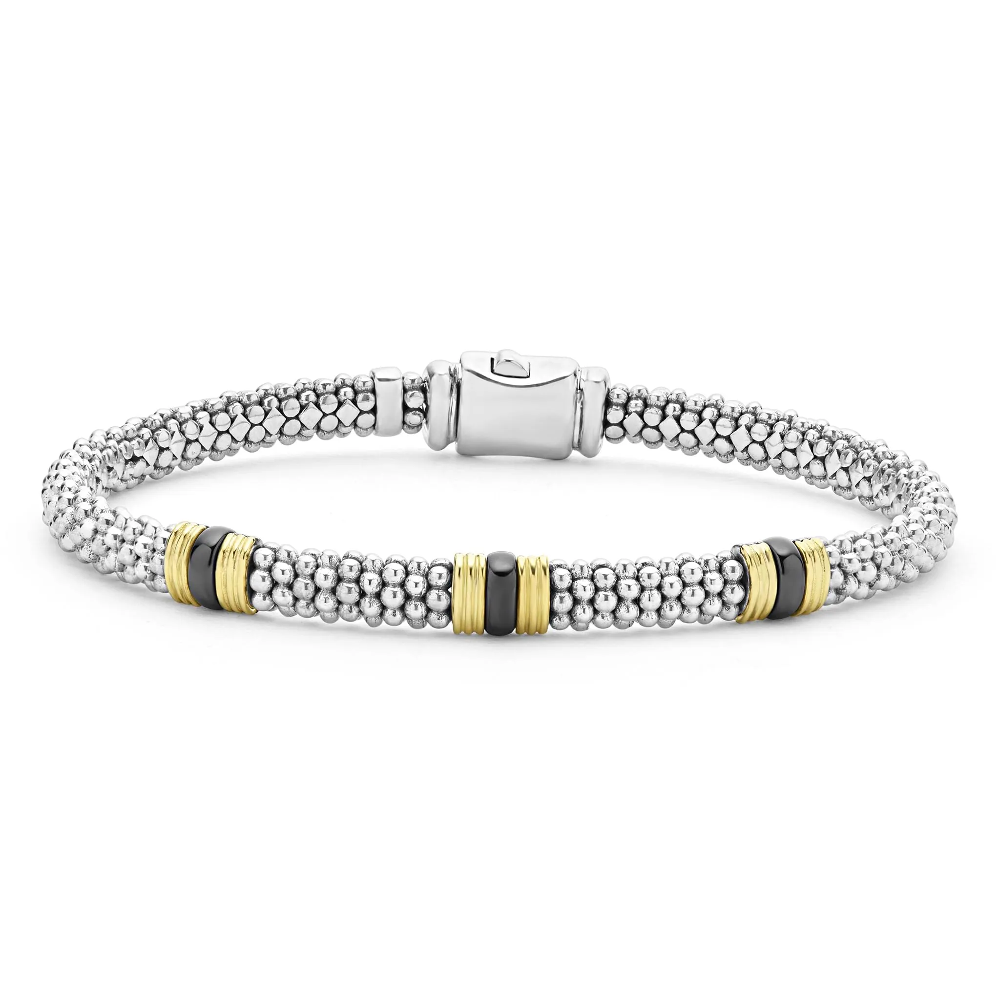 Black Caviar 18K Gold and Ceramic Triple Station Caviar Bracelet | 6mm sold by LAGOS