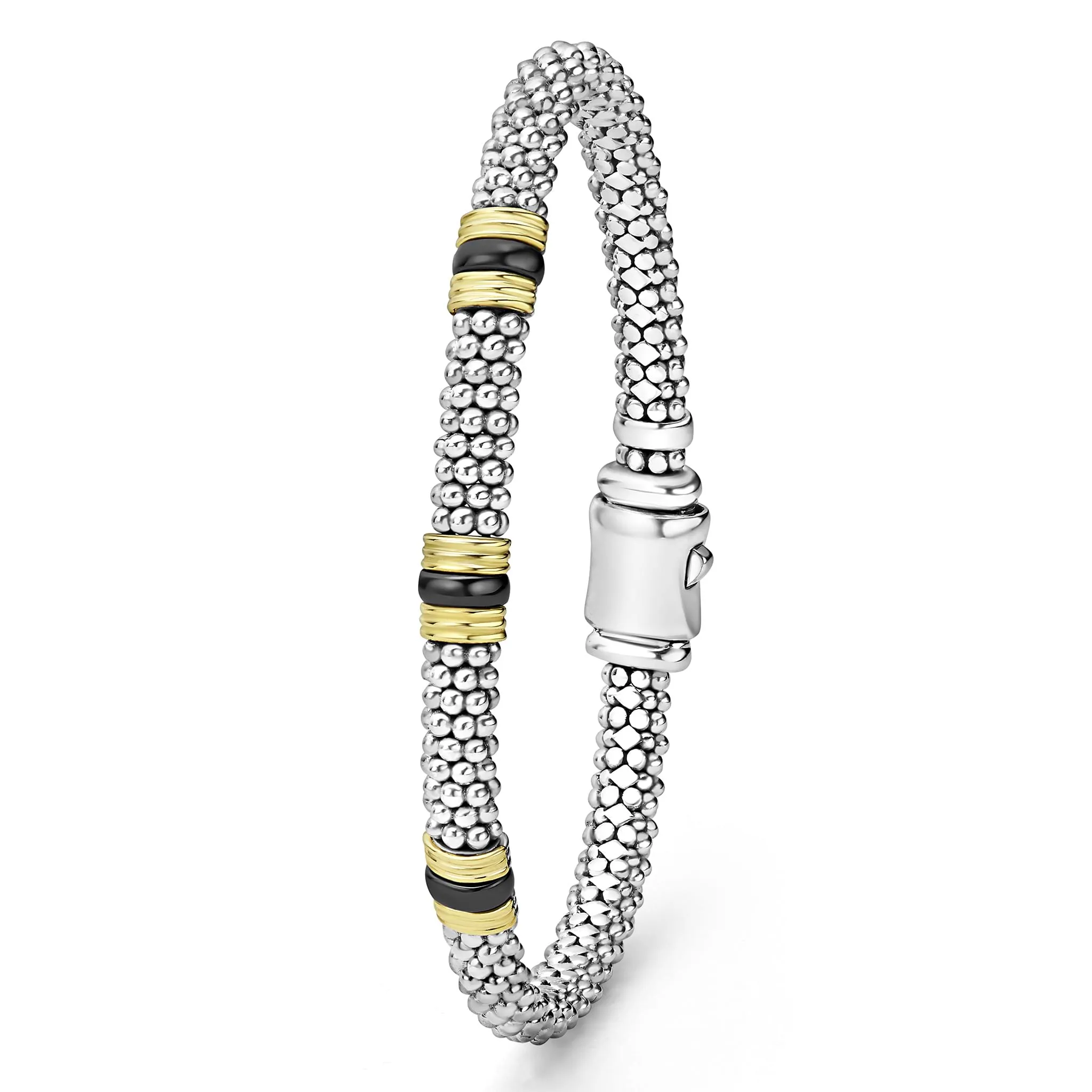 Black Caviar 18K Gold and Ceramic Triple Station Caviar Bracelet | 6mm sold by LAGOS product image thumbnail 5