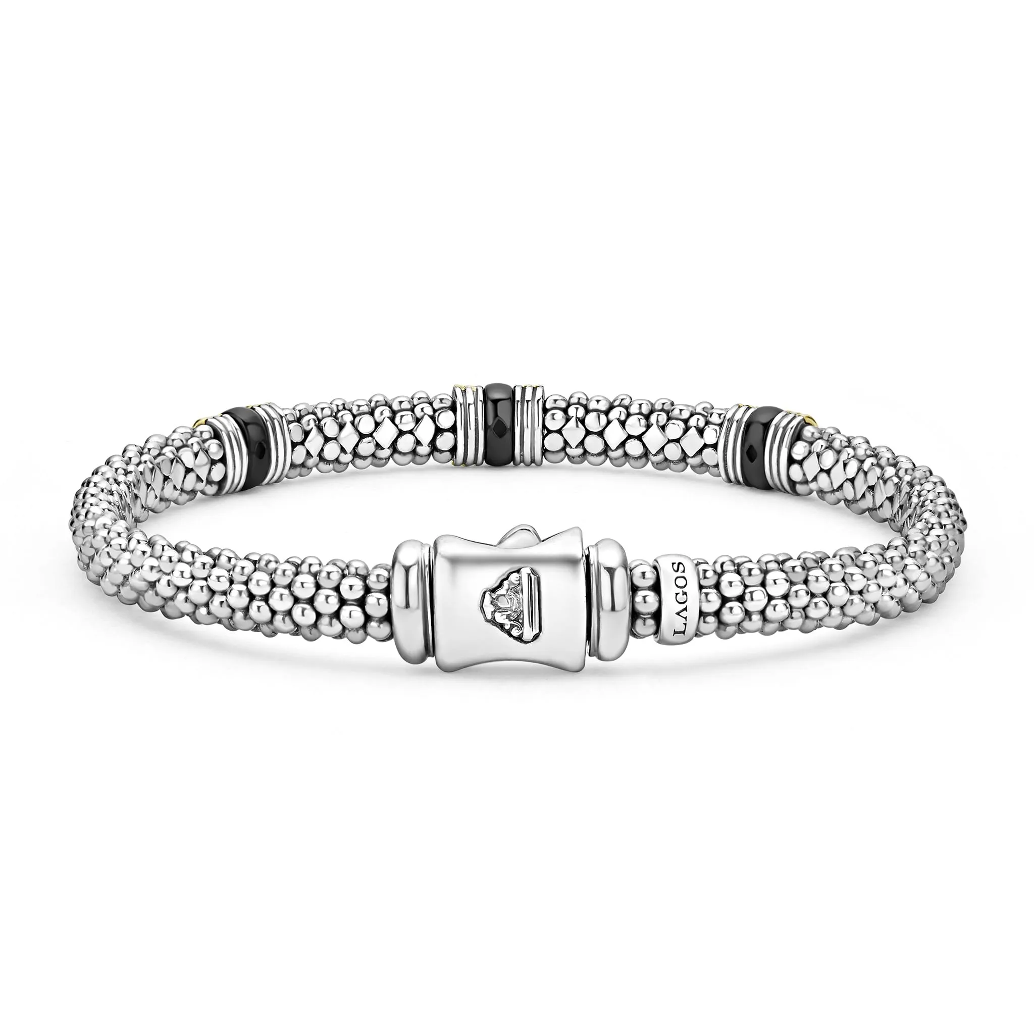 Black Caviar 18K Gold and Ceramic Triple Station Caviar Bracelet | 6mm sold by LAGOS product image thumbnail 4