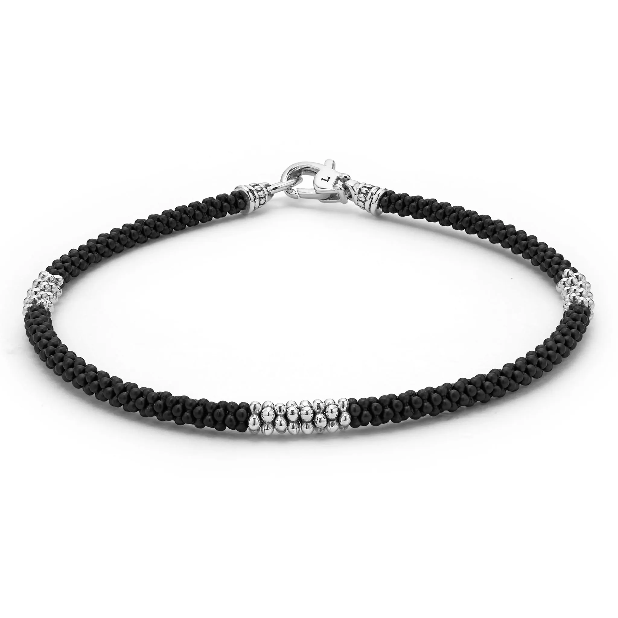 Black Caviar Three Silver Station Matte Ceramic Bracelet | 3mm sold by LAGOS product image thumbnail 3