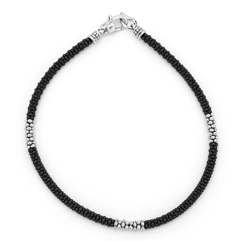 Black Caviar Three Silver Station Matte Ceramic Bracelet | 3mm sold by LAGOS