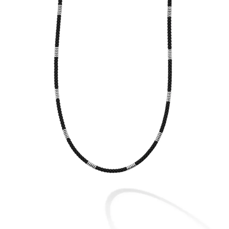 Black Caviar Silver Station Matte Ceramic Beaded Necklace sold by LAGOS