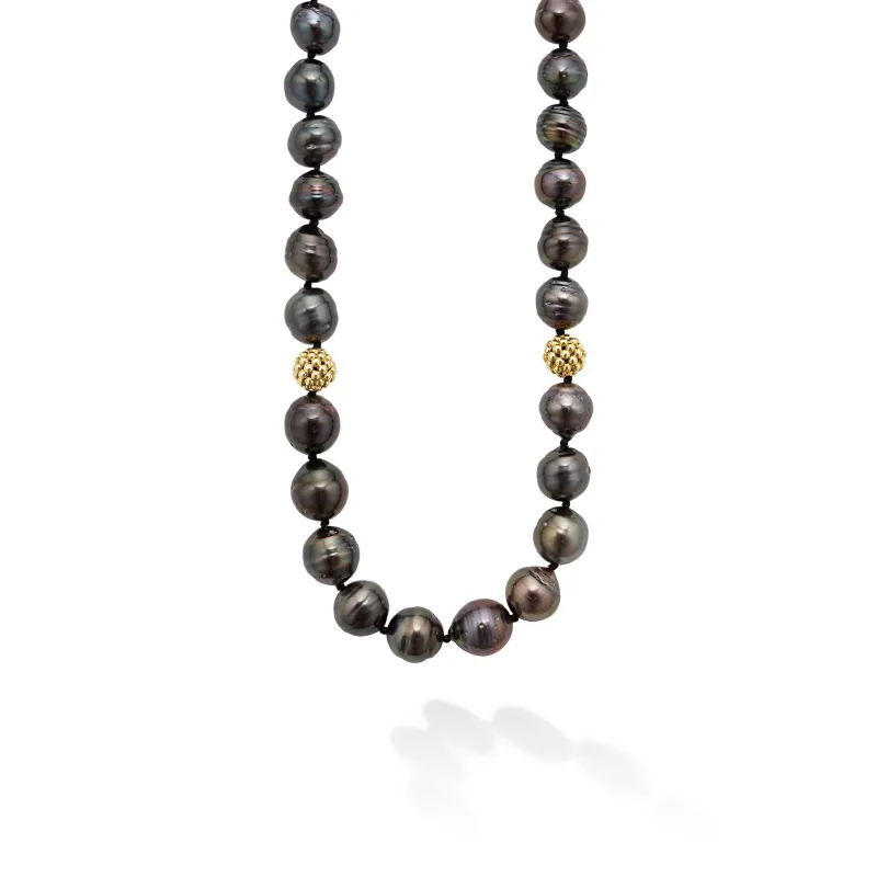 Anthem Tahitian Black Pearl Gold Station Bead Necklace sold by LAGOS
