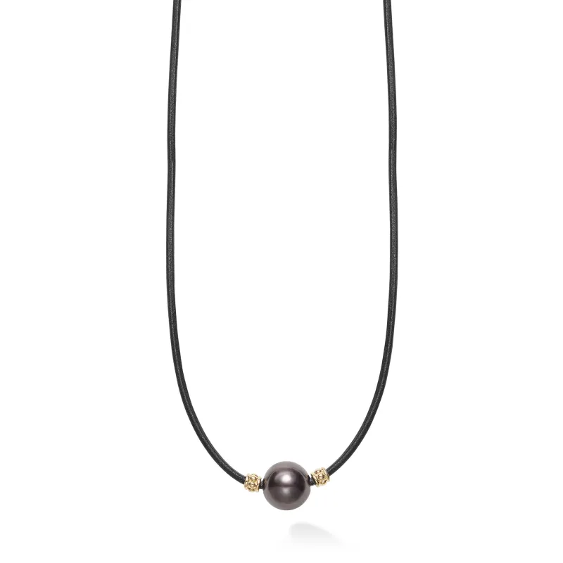 Anthem 18K Gold Single Tahitian Black Pearl Necklace sold by LAGOS