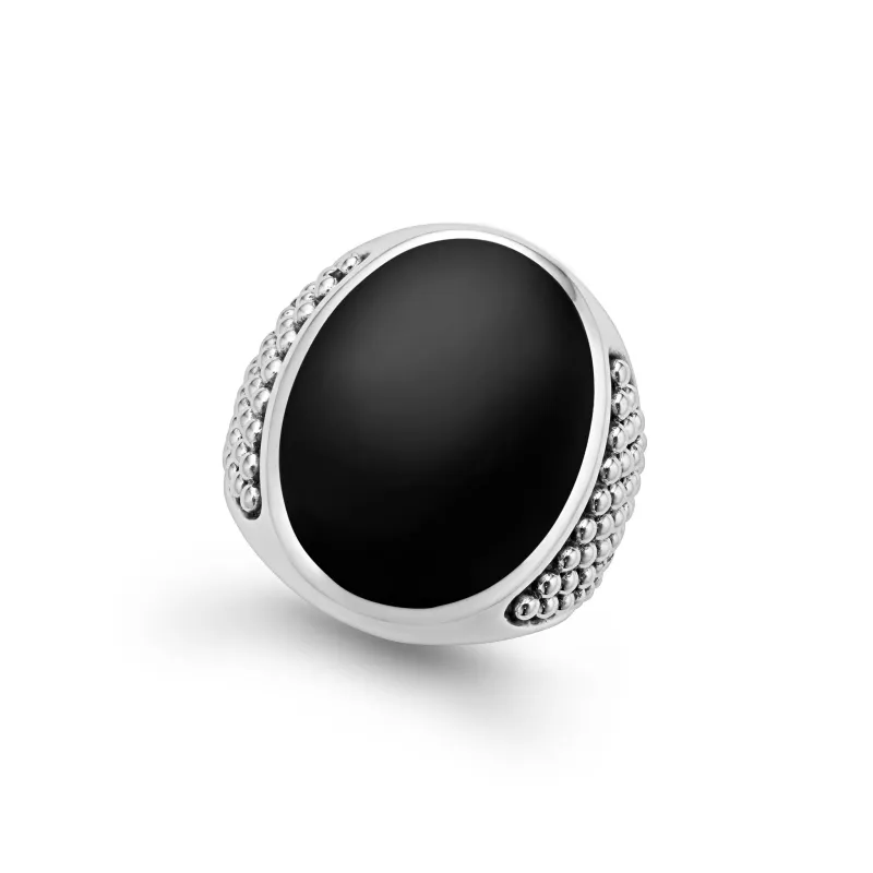 Anthem Statement Black Agate Oval Band Ring sold by LAGOS
